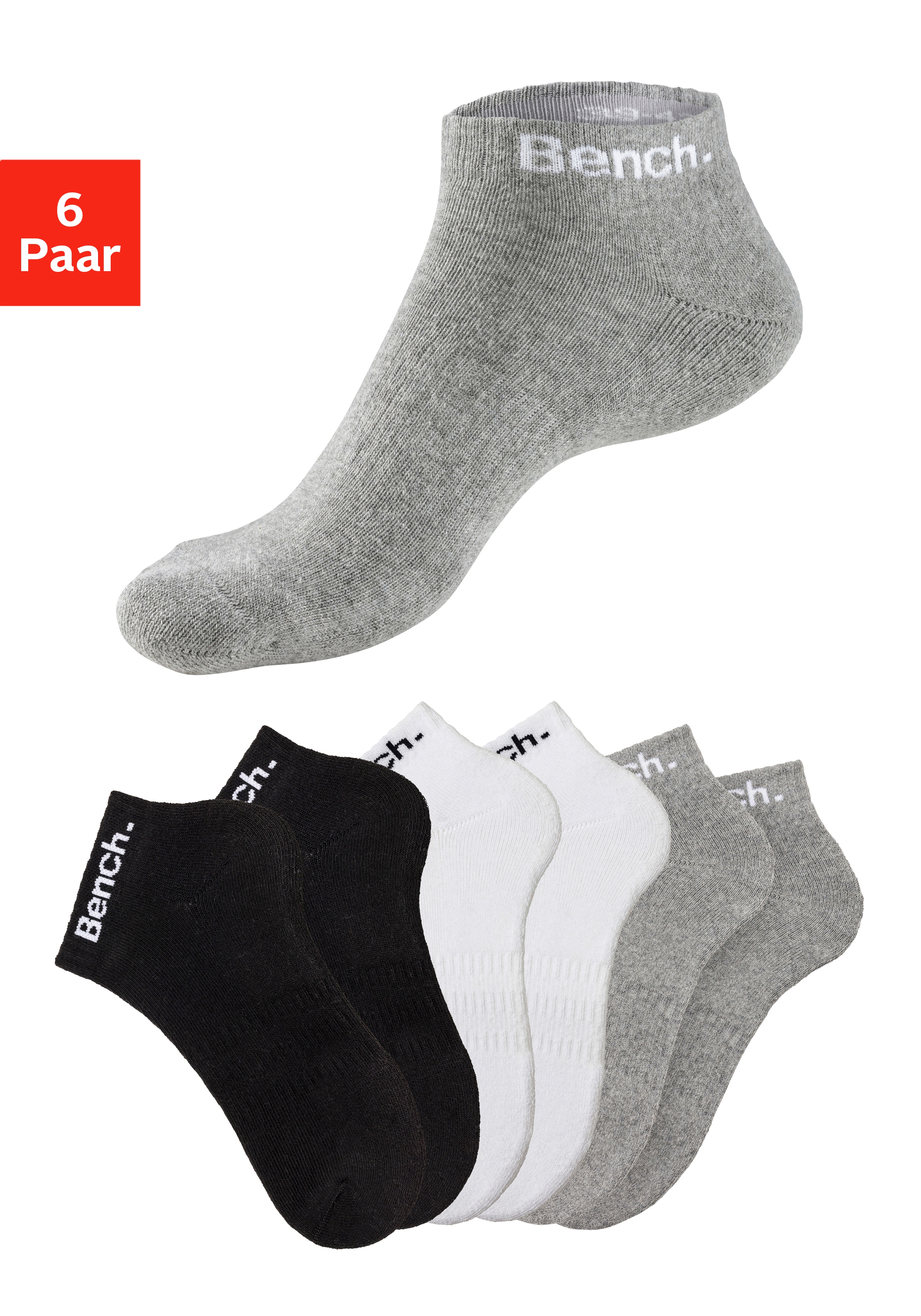 Bench. Sportsocken "Damen Herren Kurzsocken, Halbhohe Socken" Packung, 6 Paar tlg. Tennis Kurzsocken mit Halbfußfrottee