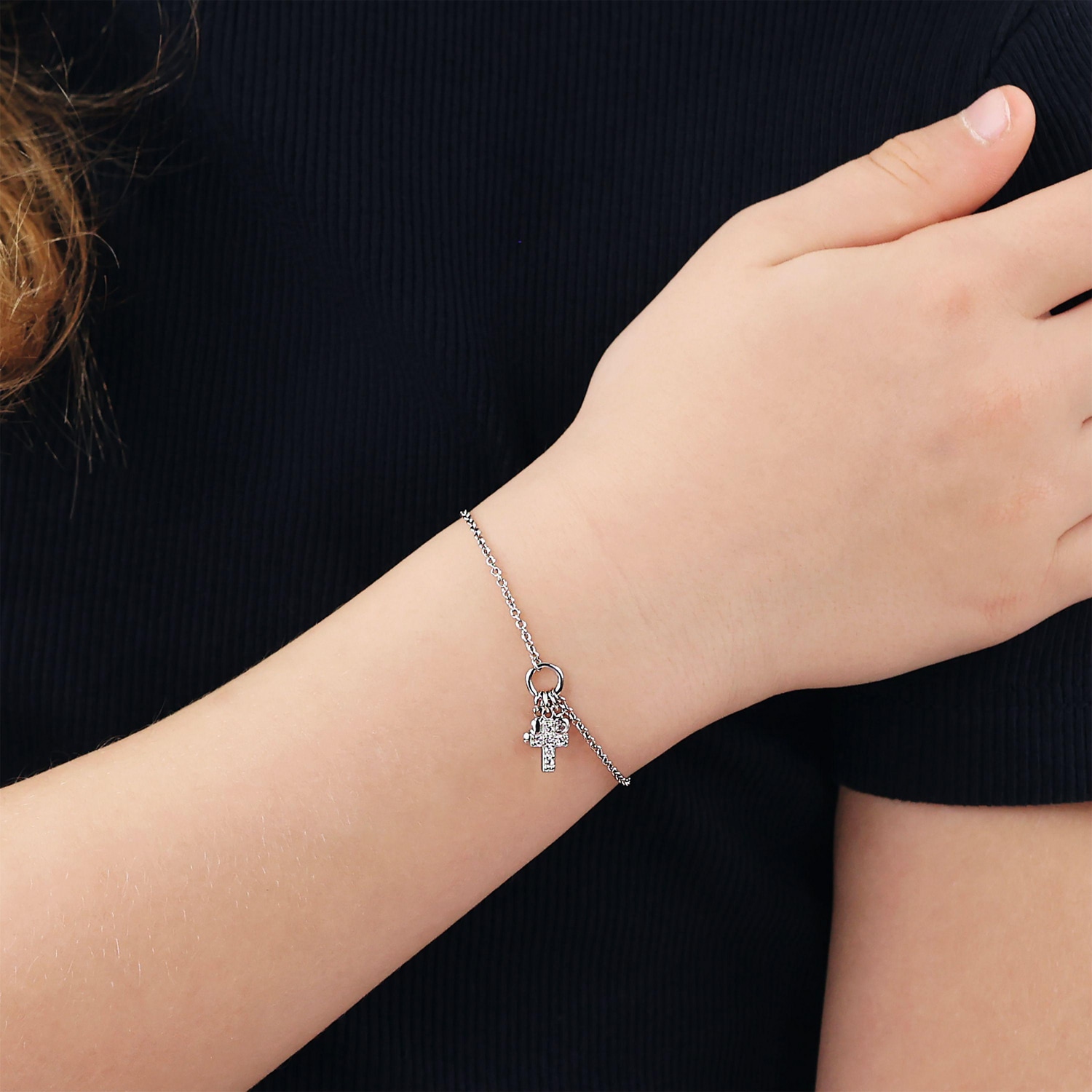 TOM TAILOR Silberarmband »Kreuz-Optik, Herz« mit Zirkonia (synth.)