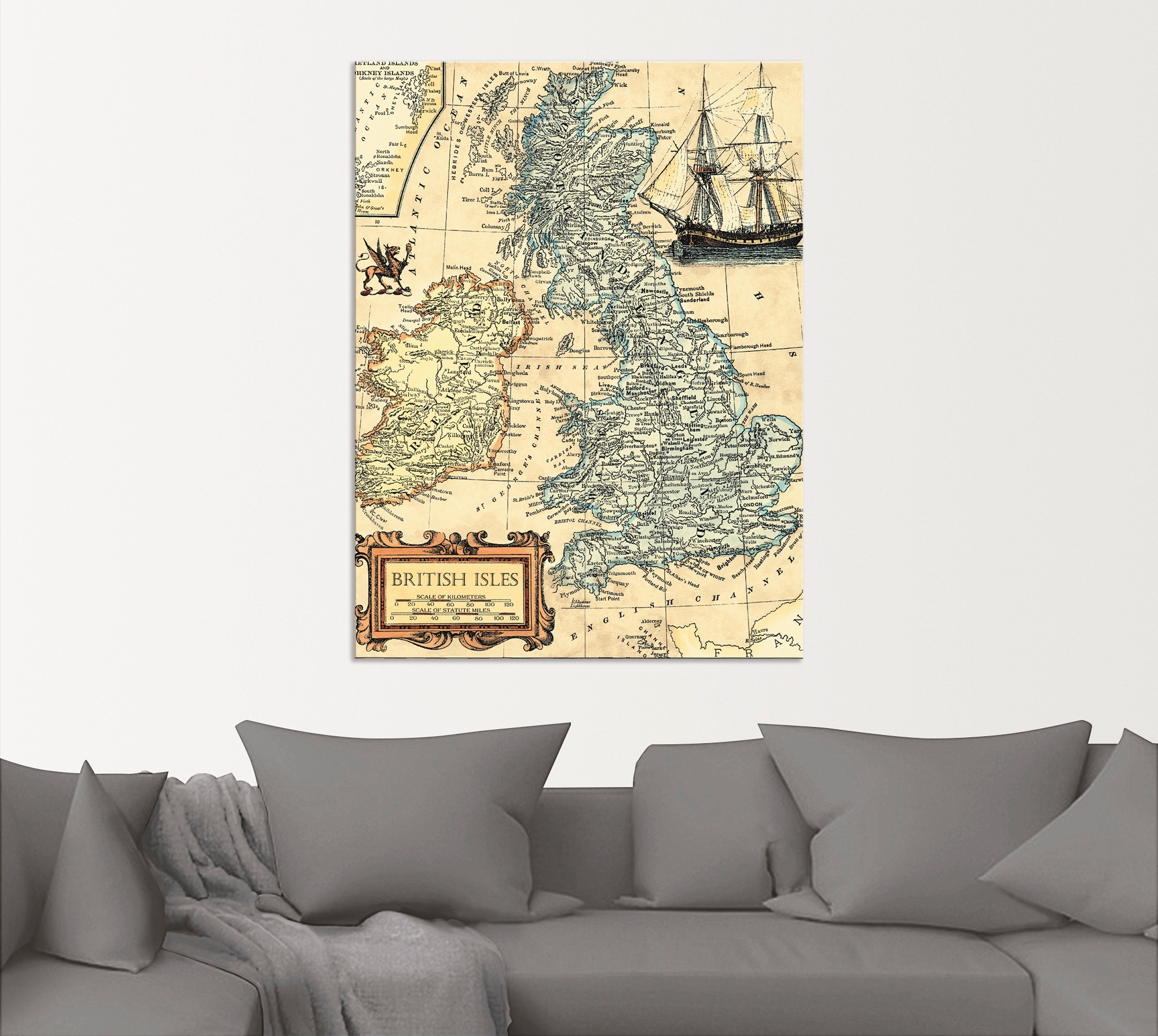 Artland Wandbild »Britische Inselkarte«, Landkarten, (1 St.), als Alubild, Leinwandbild, Wandaufkleber oder Poster in versch. Größen