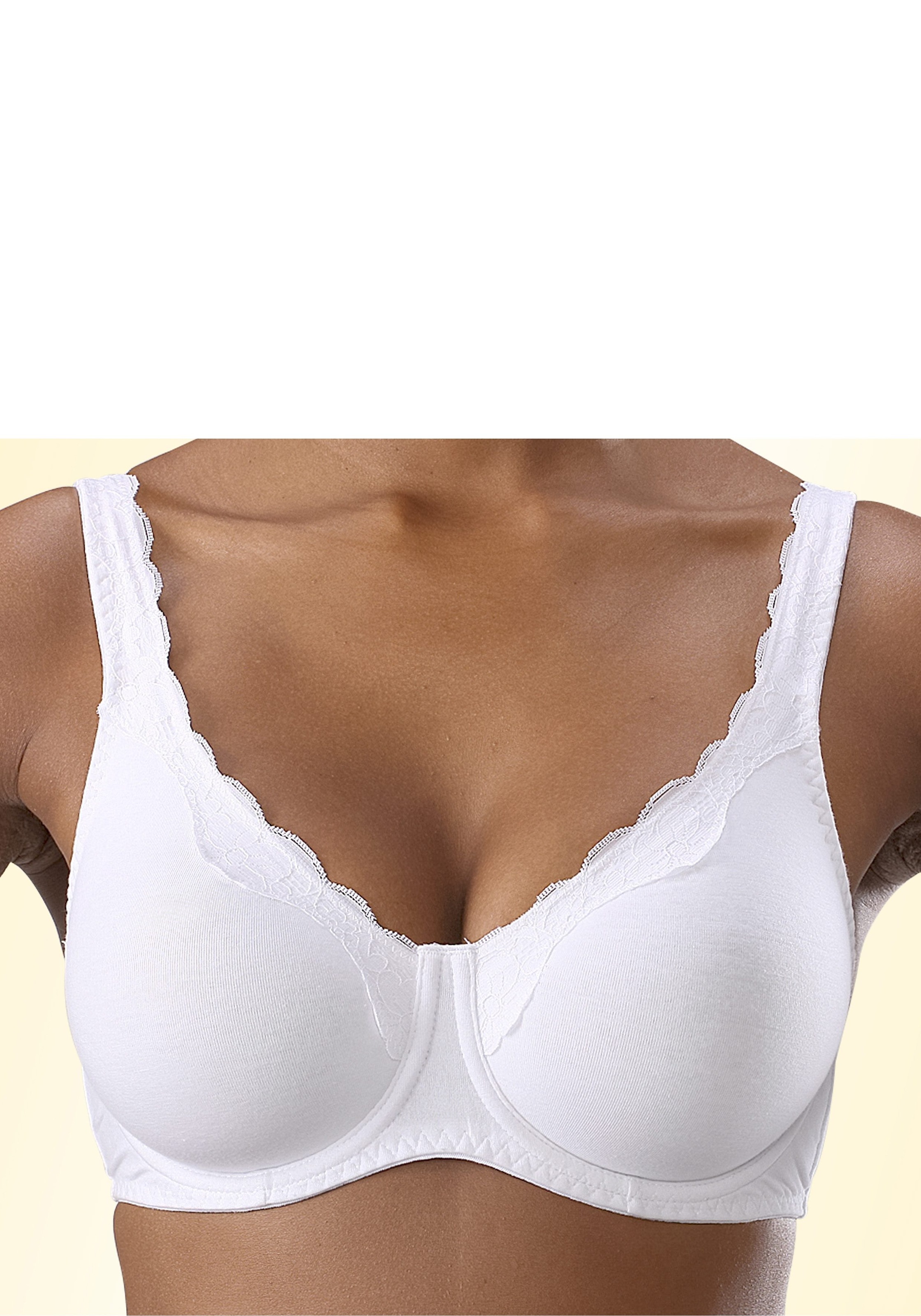 Thumbnail - petite fleur Bügel-BH Packung, 2 Stück, aus Baumwolle mit Spitzenkante und breiteren Trägern