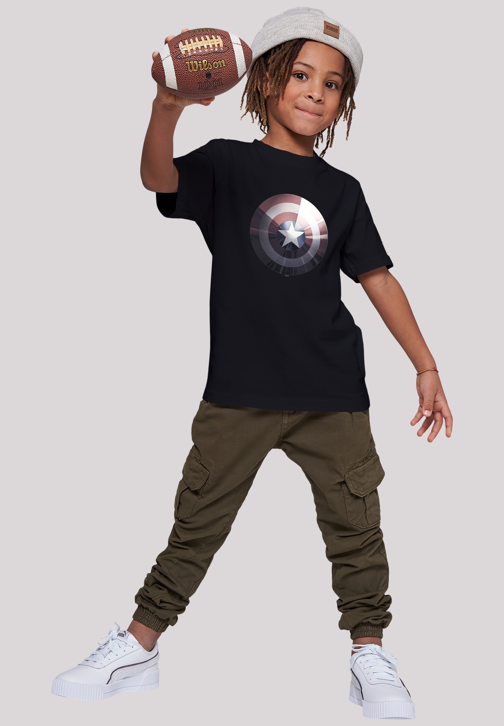 Print \'Marvel »T-Shirt Merch,Jungen,Mädchen,Logo Unisex | T-Shirt Shield Captain bestellen BAUR America Kinder,Premium Shiny\'«, F4NT4STIC