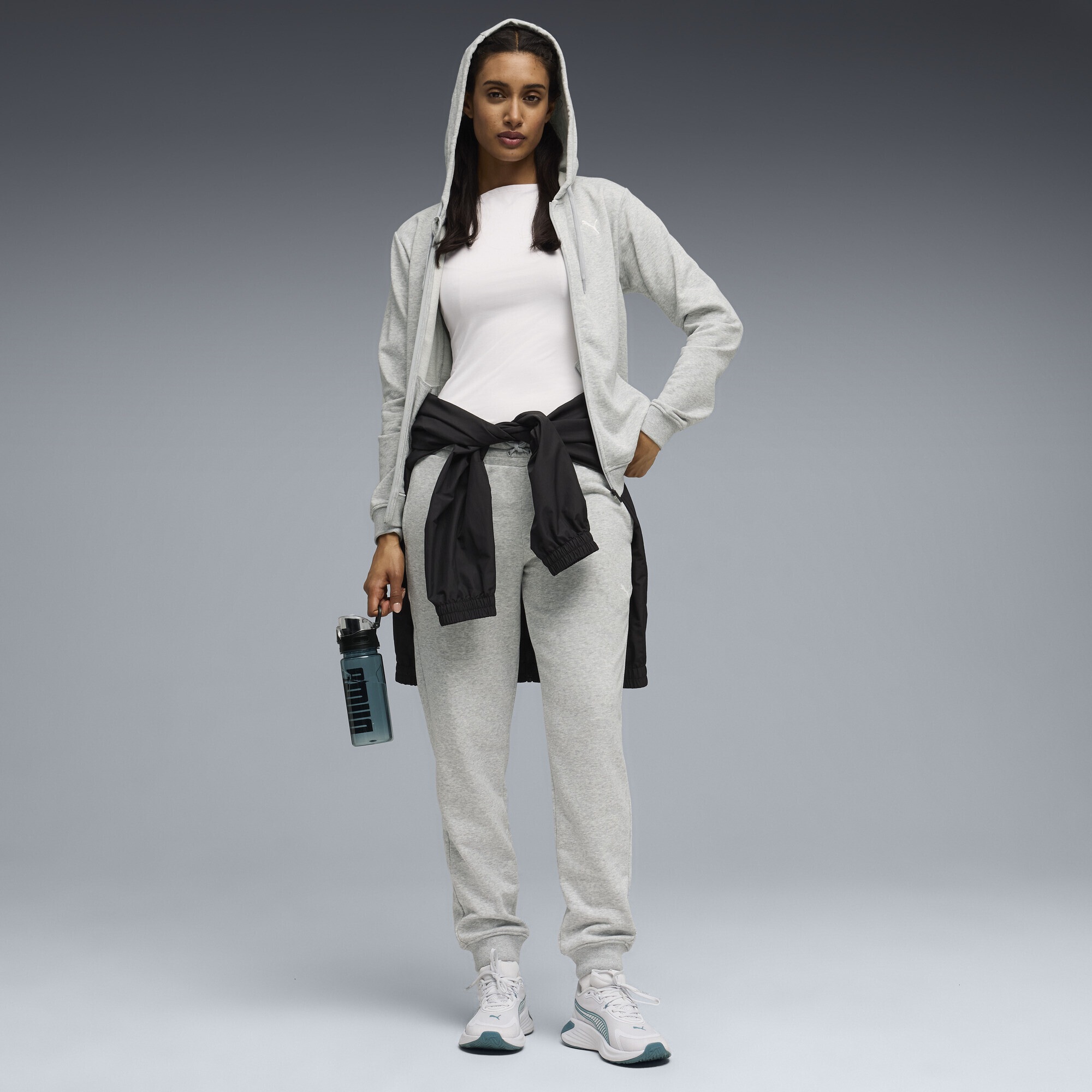 Sweatjacke PUMA "TAD ESSENTIALS Hoodie Damen", Damen, Gr. L, light gray heather, Obermaterial: 70% Baumwolle, 30% Polyester; Taschenfutter: 100% Baumwolle; Rippe: 97% Baumwolle, 3% Elasthan, Sweatjacken Sweatjacke 3
