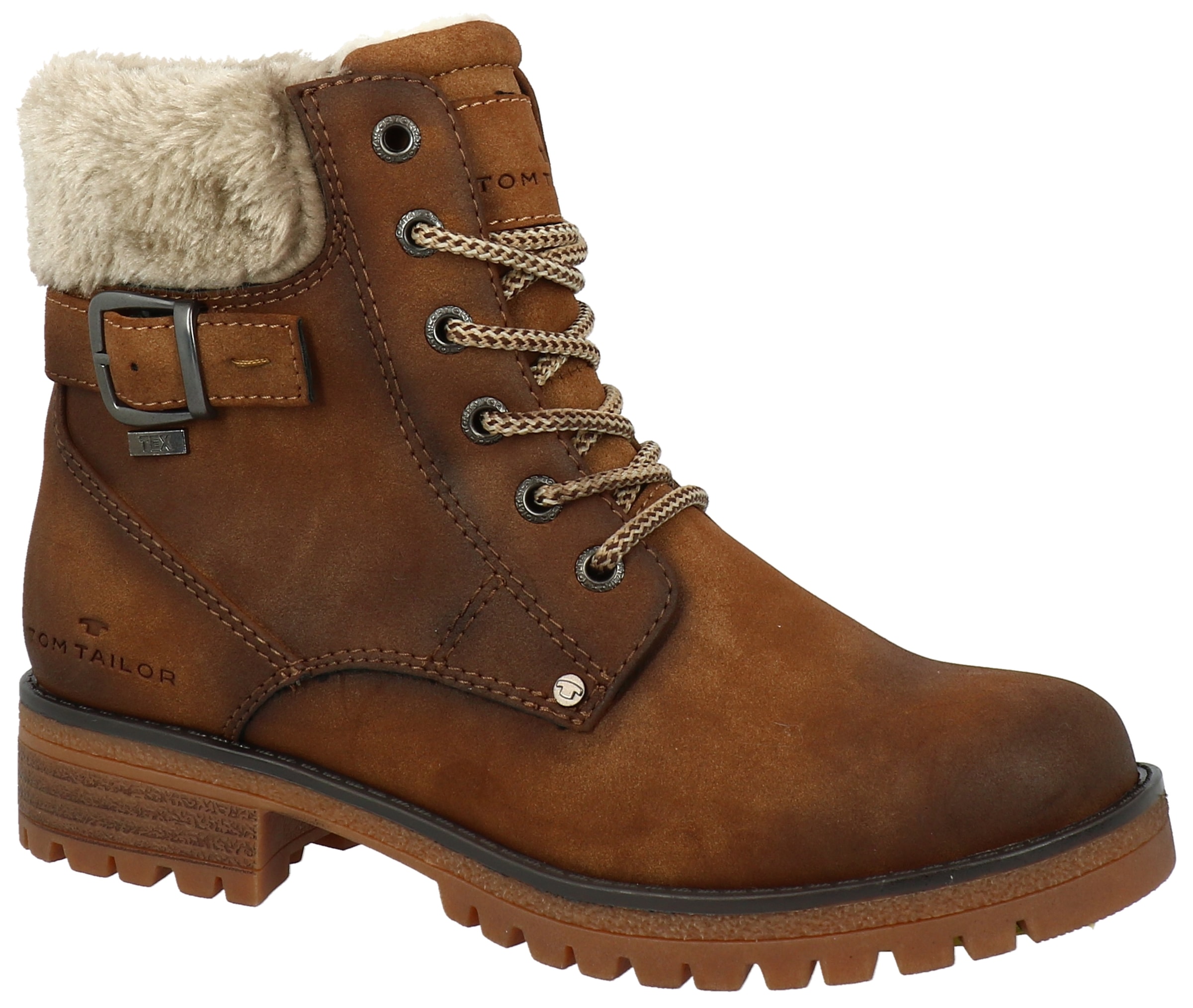 TOM TAILOR Winterboots, Blockabsatz, Schnürboots, Winterstiefelette, modische Zierschnalle