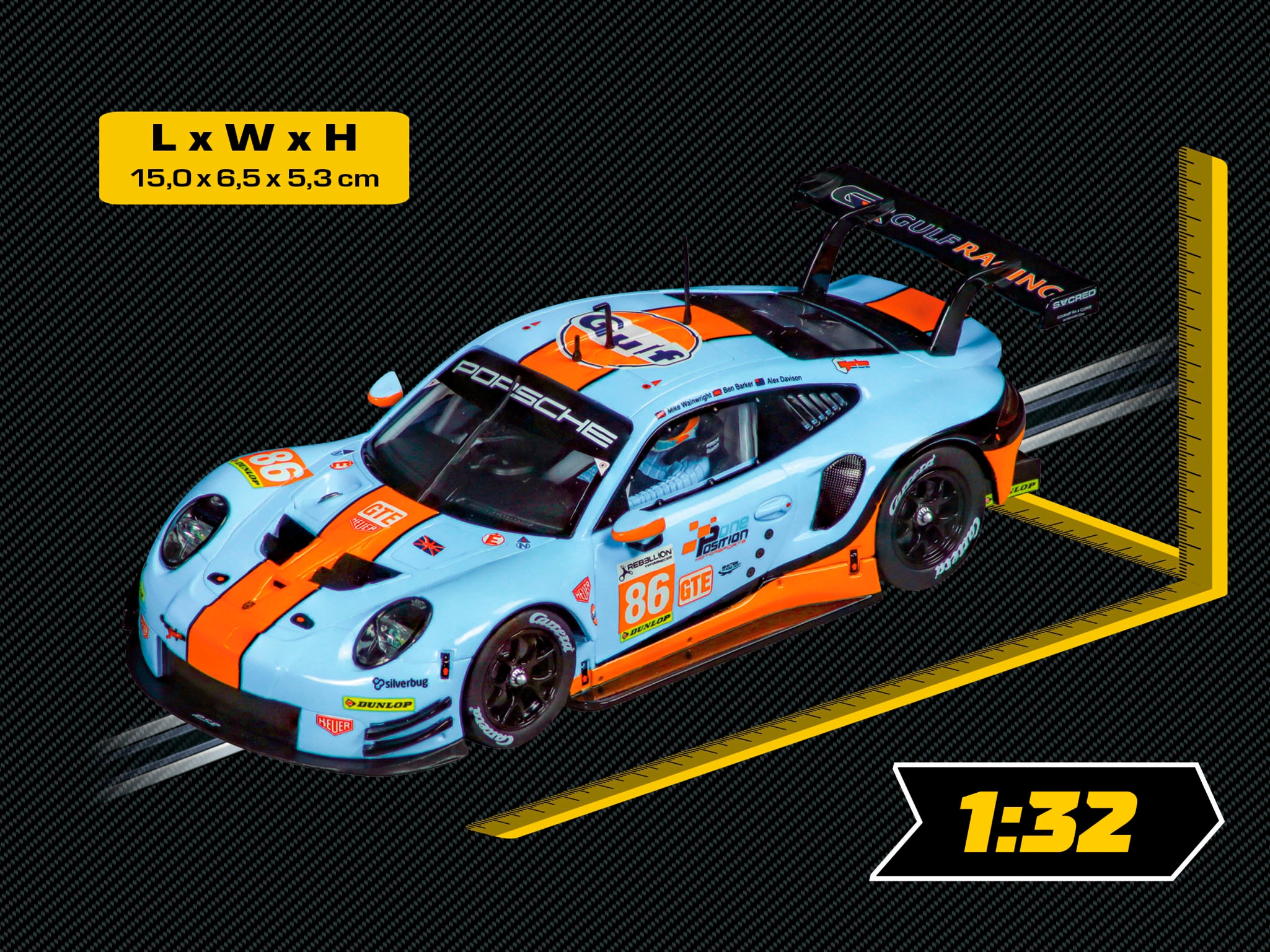 Carrera® Rennbahn-Auto »Porsche 911 RSR "Gulf Racing, Mike Wainwright, No.86"«, Silverstone 2018; mit Lichteffekt