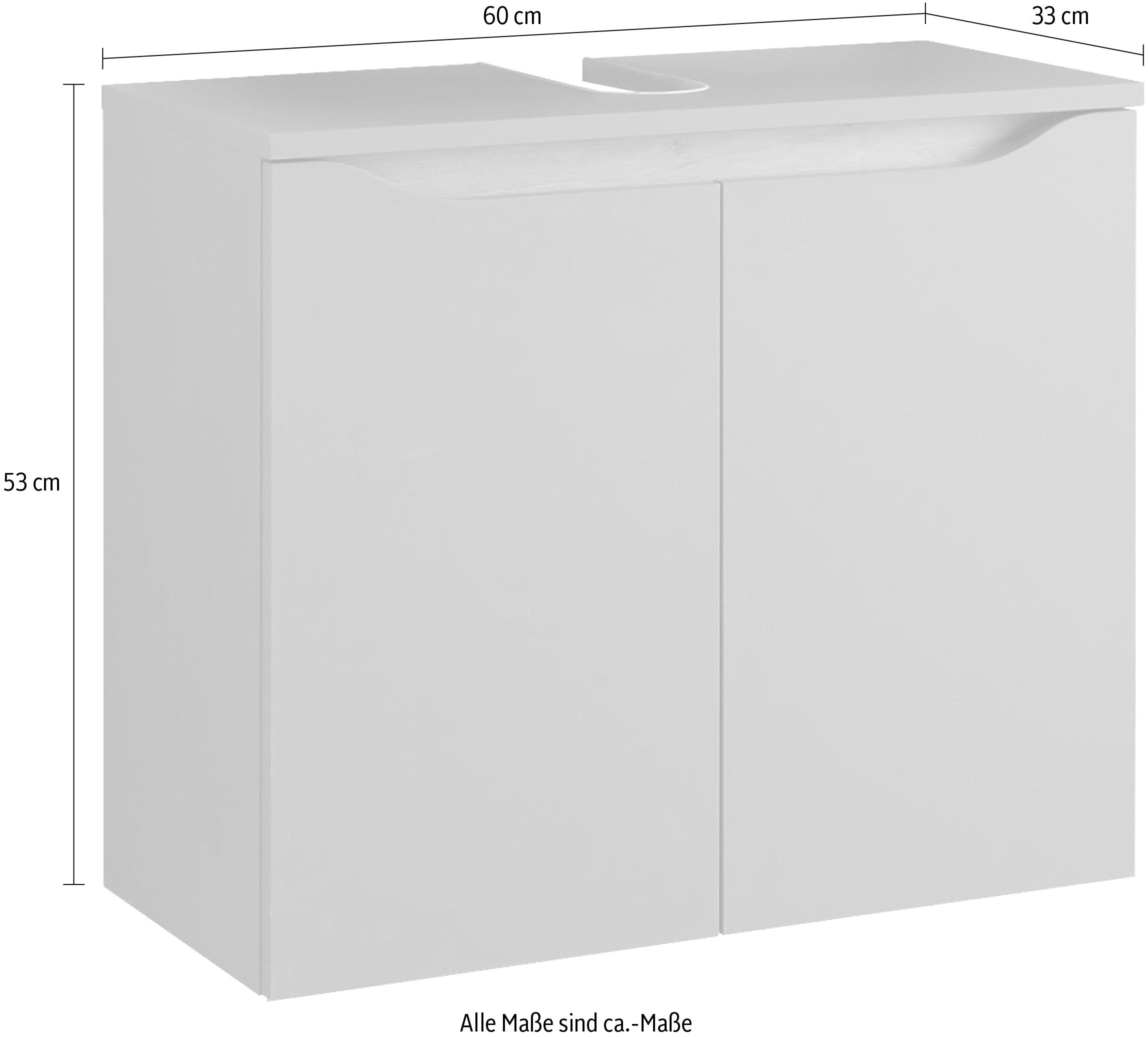 Saphir Waschbeckenunterschrank »Quickset Unterbeckenschrank, 60 cm breit, 2 Türen«, Waschbeckenschrank mit Siphonausschnitt, ohne Waschbecken, grifflos