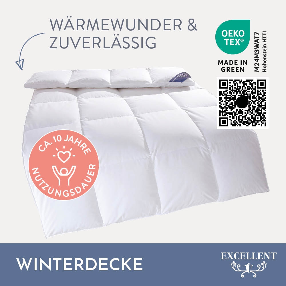 Excellent Gänsedaunenbettdecke "Davos, Bettdecken für Sommer und Winter, Decke" polarwarm Füllung 100% Gänsedaunen 1 Stk. tlg. Bettdecke 135x200 cm, 155x220cm und weitere Größen, Made in Germany