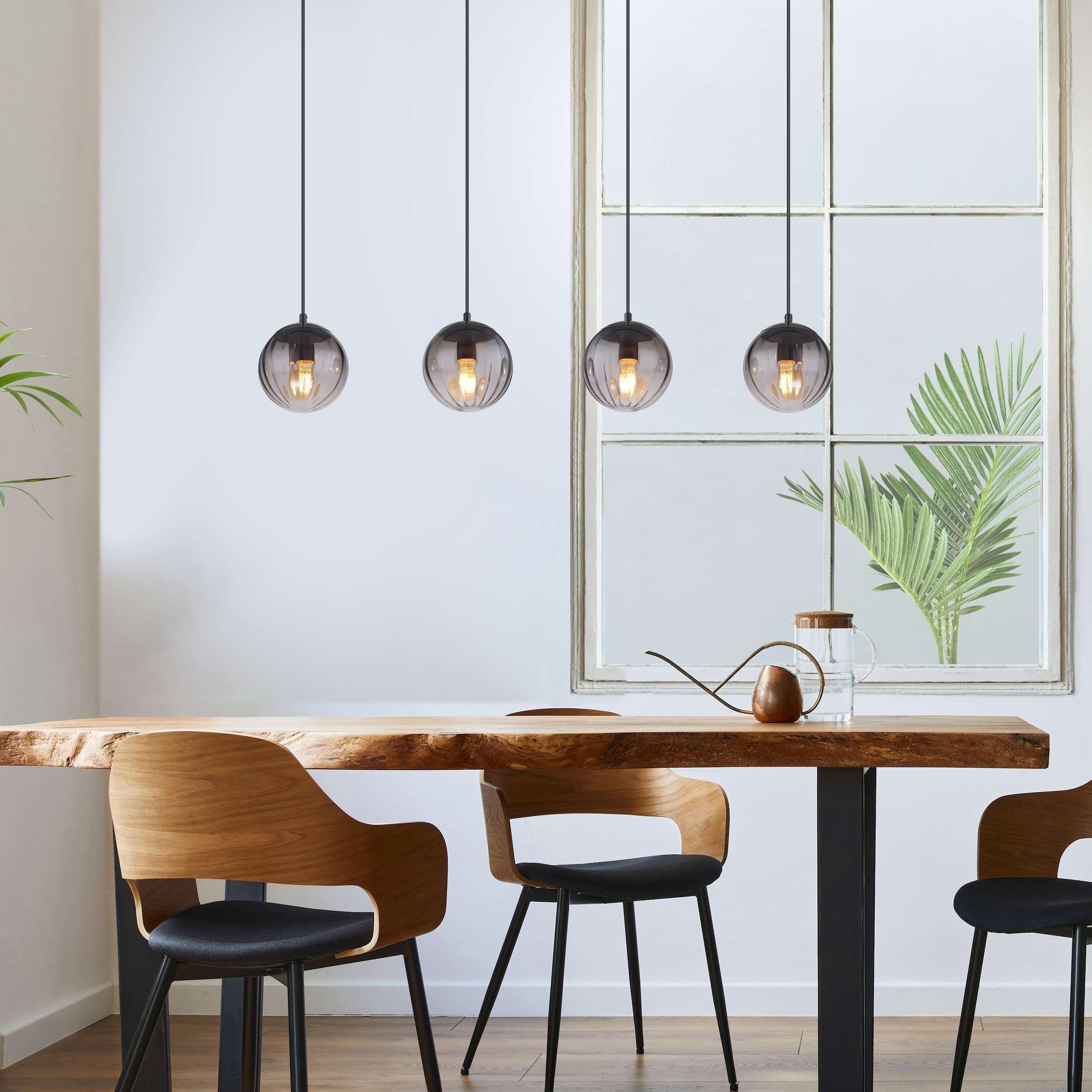 GLOBO LIGHTING Hängeleuchte »DALLERTA«, Leuchtmittel E27 | ohne Leuchtmittel, Hängelampe/Pendelleuchte/Glas rauchfarben/Höhe kürzbar/Esstisch