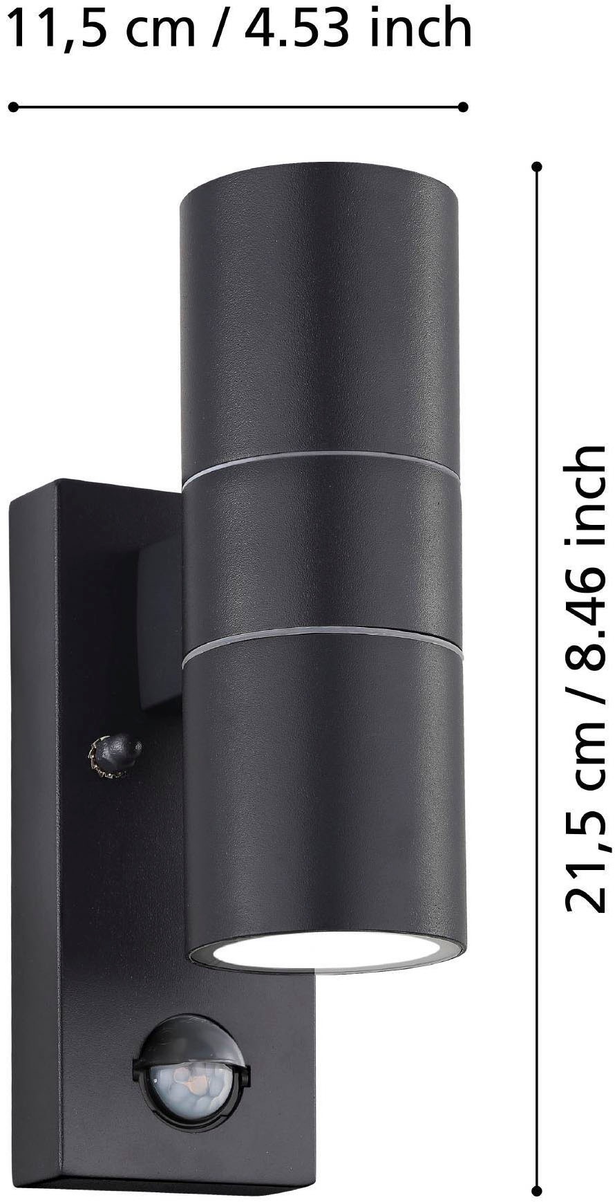 EGLO Wandleuchte »Riga 5 Außen-Wandlampe, Außenleuchte, IP44, Deckenleuchte, Lampe« GU10 1 Stk. Wand-/Deckenleuchte - L6,5 x H21,5 x AL11cm - anthrazit - 2X2,8W inkl.