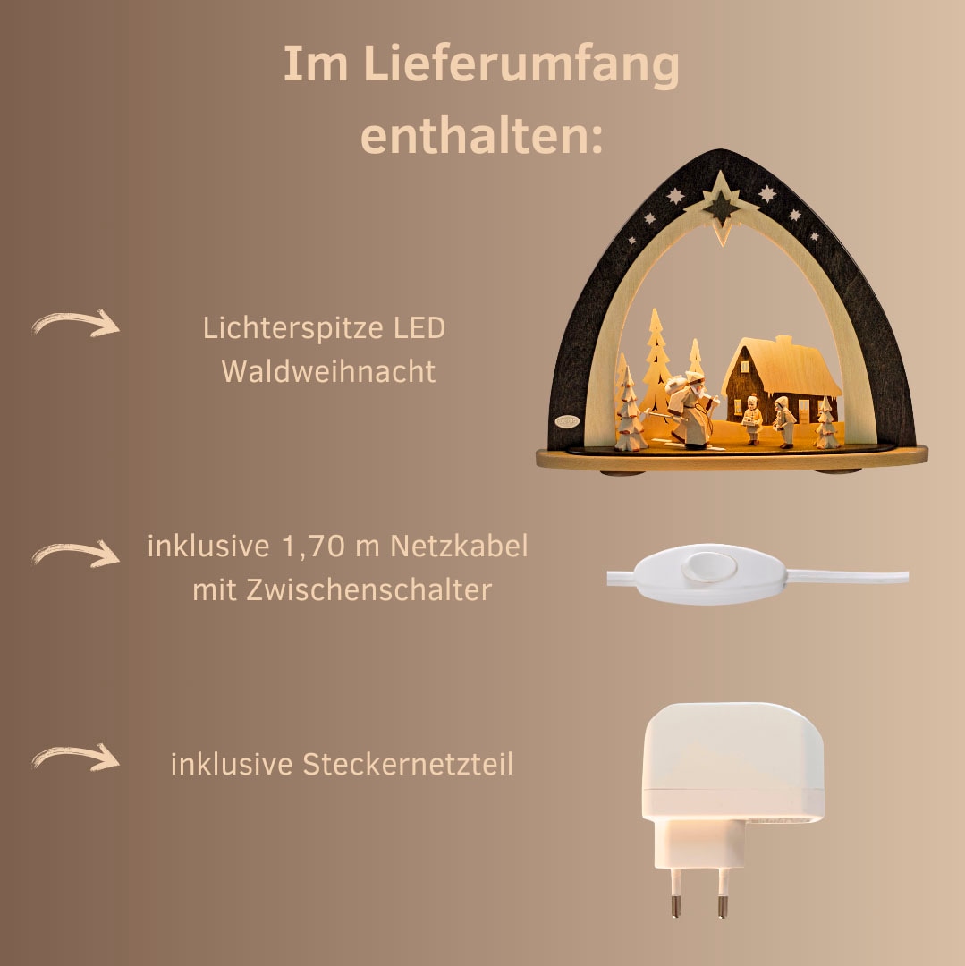 Weigla Lichterbogen »LED Waldweihnacht, inkl. handgeschnitzter Figuren, Schwibbogen«, Erzgebirge garantiert, Weihnachtsdeko Innen, Weihnachtsbeleuchtung