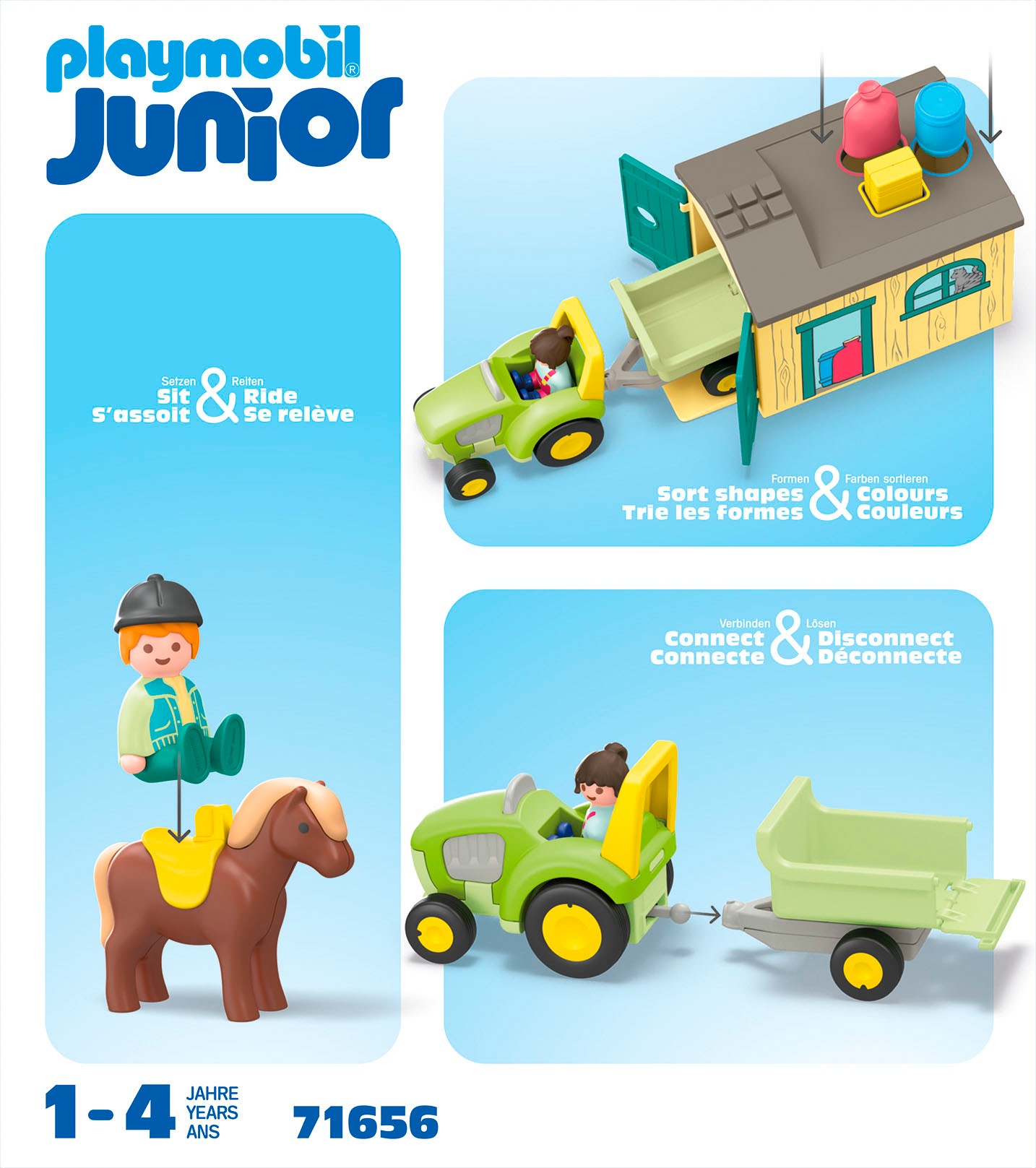 Playmobil® Konstruktions-Spielset »Bauernhof-Abenteuer mit Traktor, Anhänger u. tier. Freunden (71656)« JUNIOR, Made in Europe