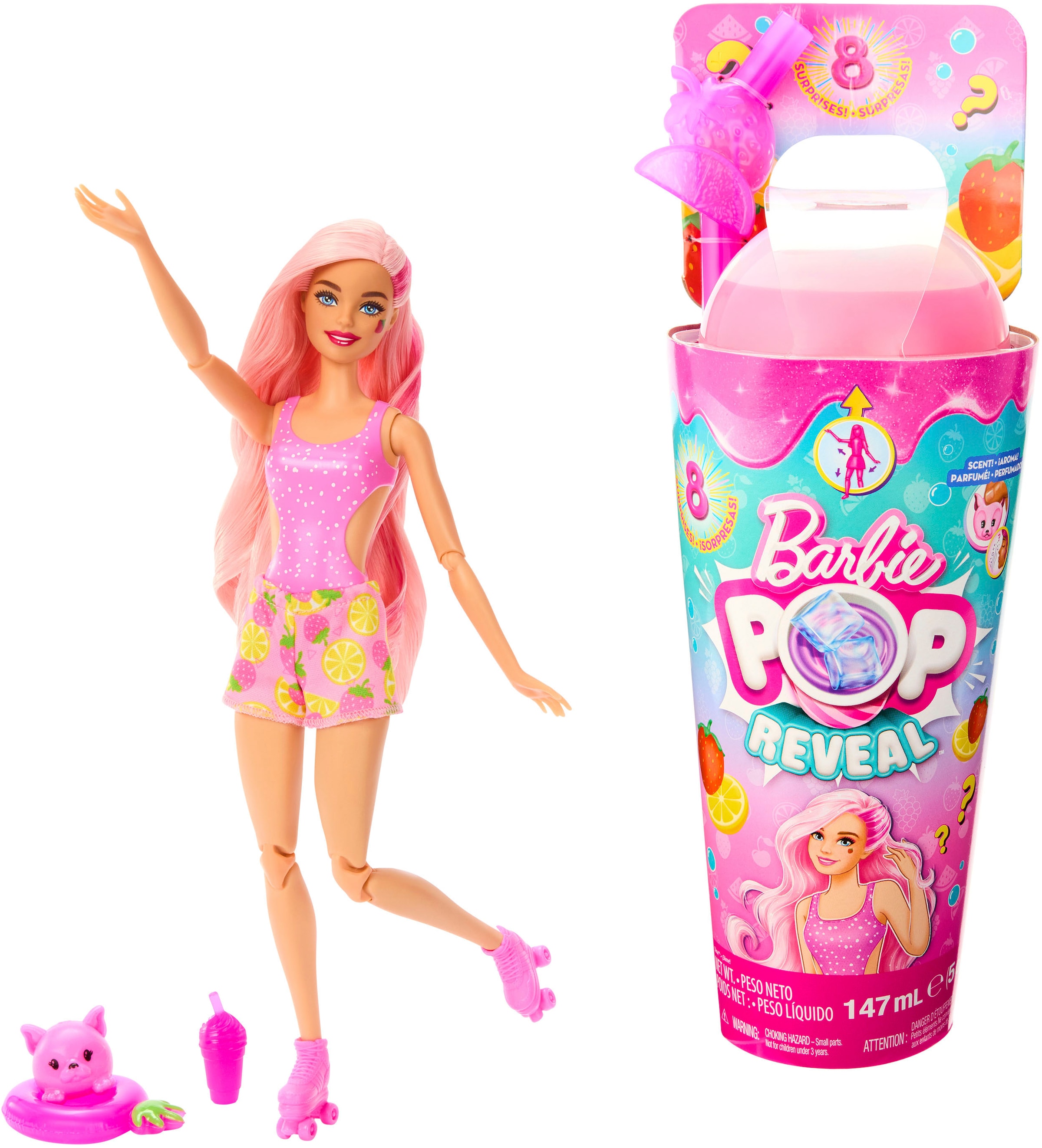 Barbie Anziehpuppe »Pop! Reveal, Fruit, Erdbeerlimonadendesign«, mit Farbwechsel
