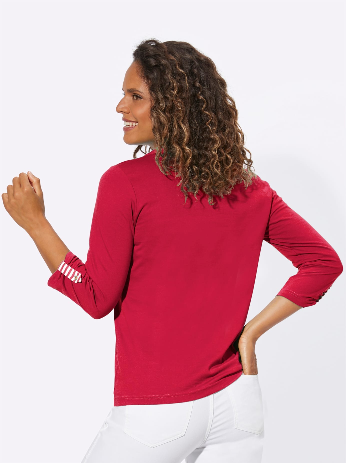 3/4-Arm-Shirt CASUAL LOOKS "Shirt", Damen, Gr. 54, rot (kirschrot), 100% Baumwolle, gemustert, gestreift, unifarben, V-Ausschnitt, Shirts 3/4-Arm-Shirt 2
