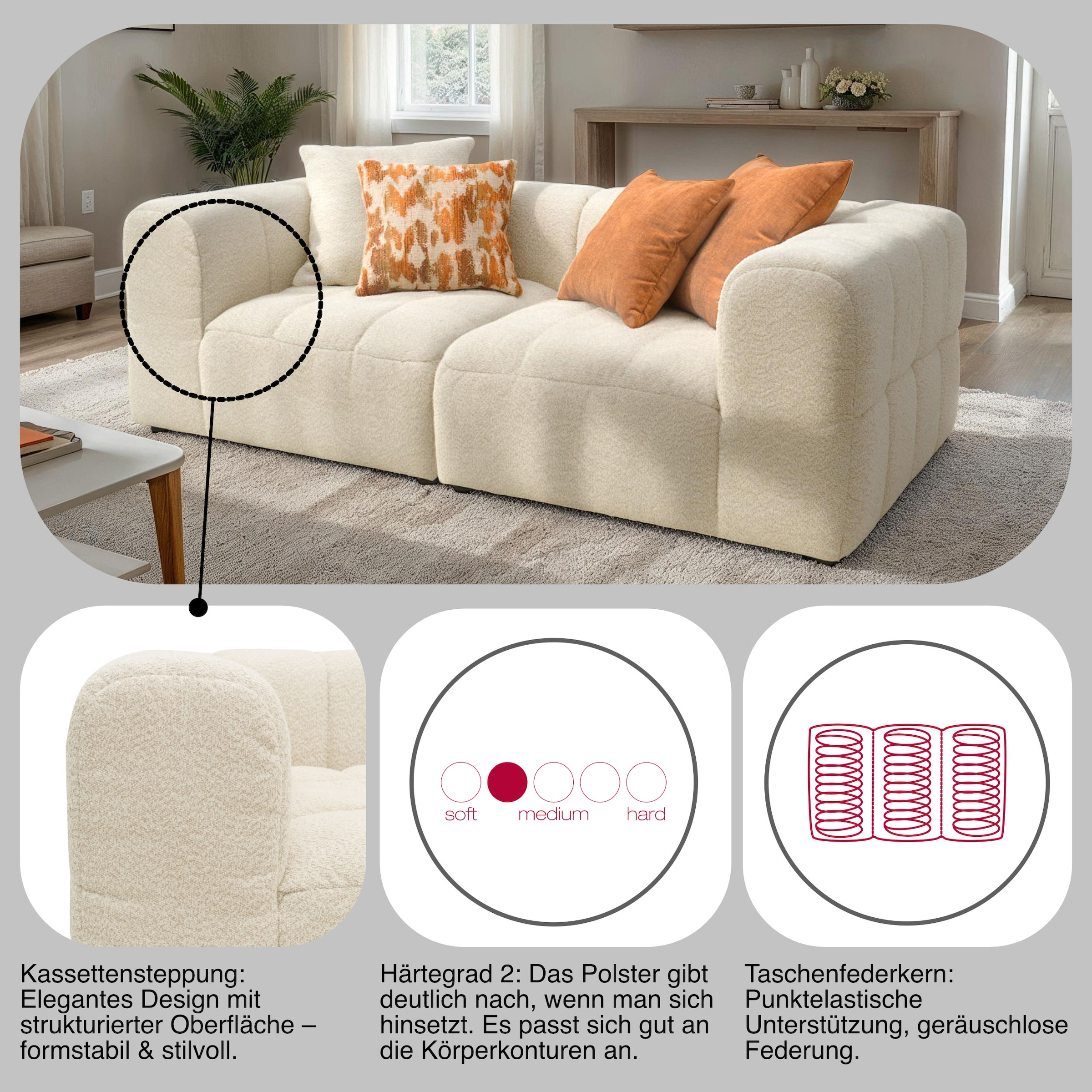 DOMO collection Big-Sofa »800019 Megasofa in 2 Breiten, Kassettensteppung, modern, Federkern«, (2 St.), Bigsofa mit Taschenfederkern und Kassettensteppung