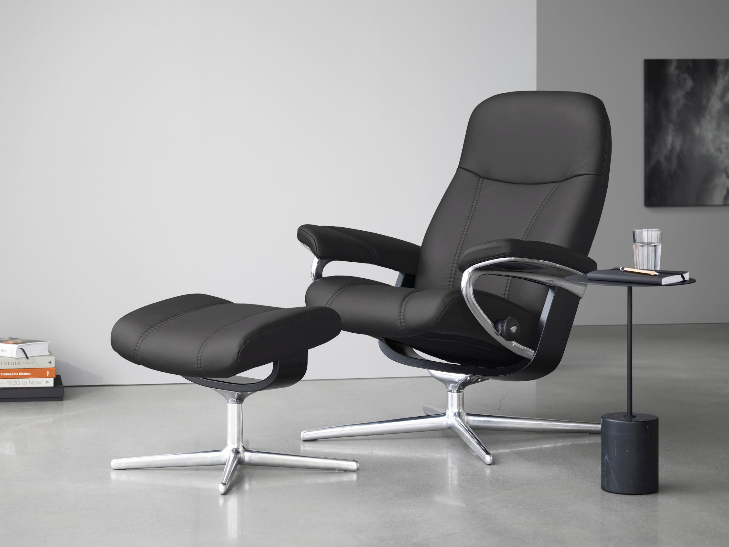 Stressless Relaxsessel "Consul" mit Cross Base, Größe S, M & L, Holzakzent Schwarz