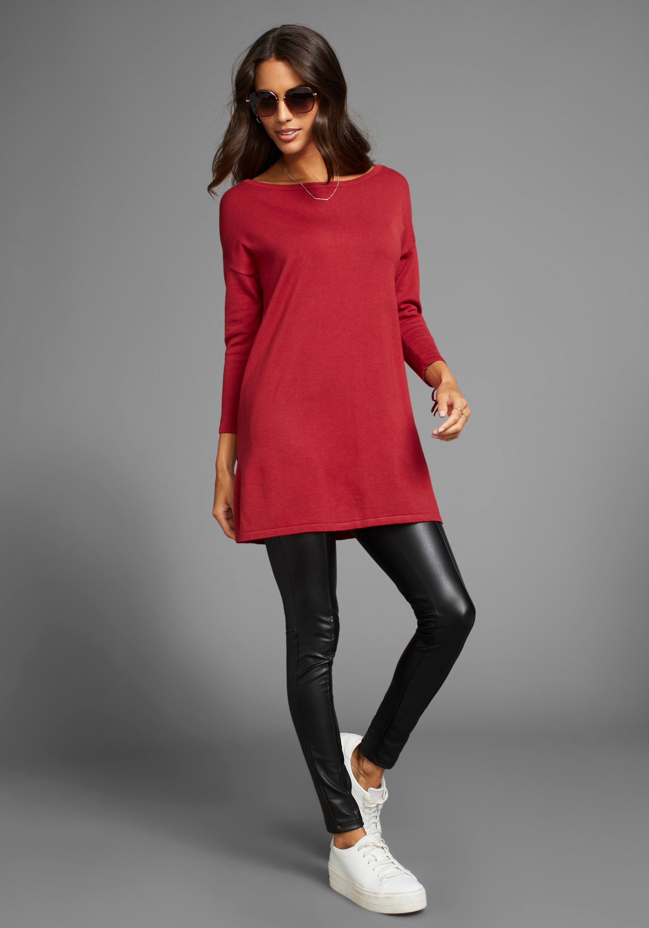 Laura Scott Long Pullover Knit Red 34 3