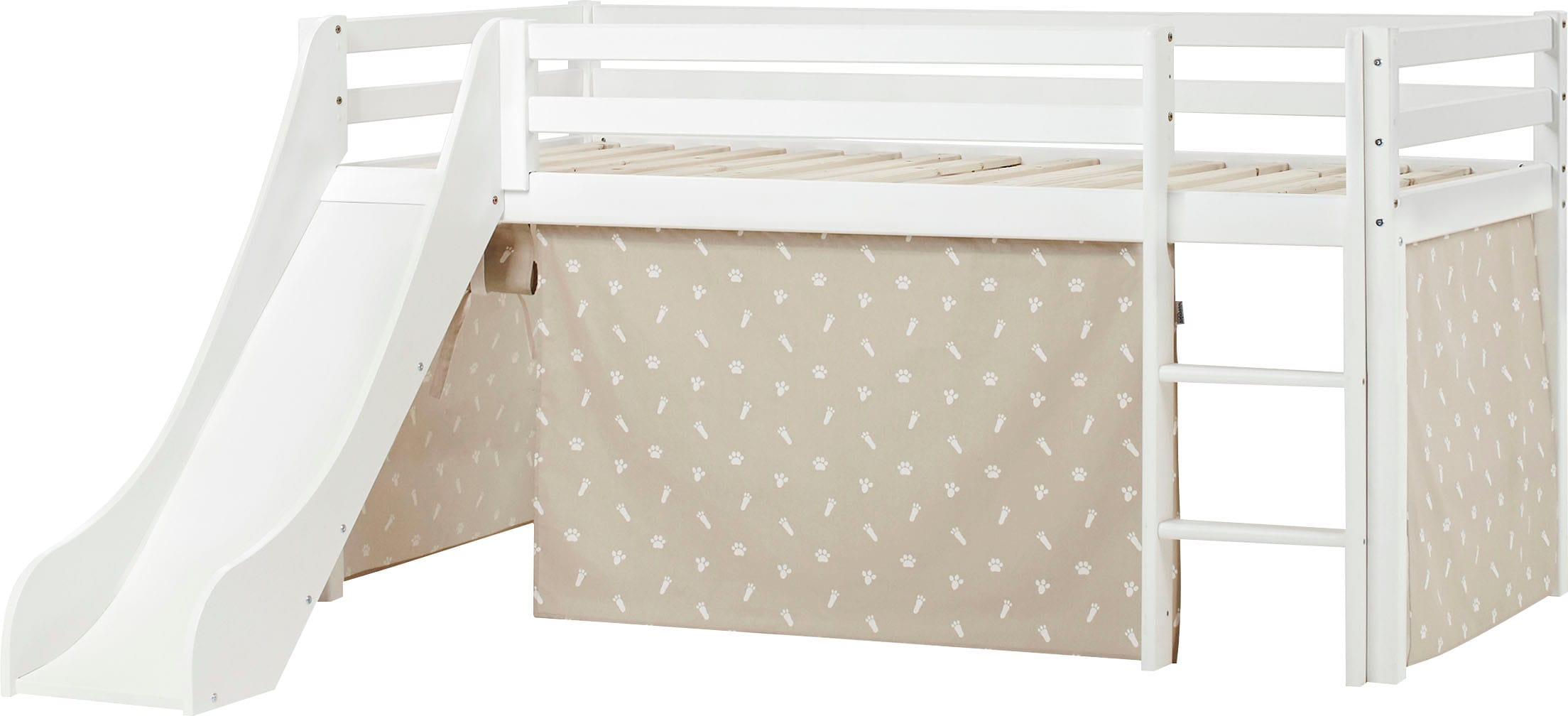 Hoppekids Hochbett »«Pets Silbergrau»«, Rutsche & Vorhang Grau und viel Auswahl