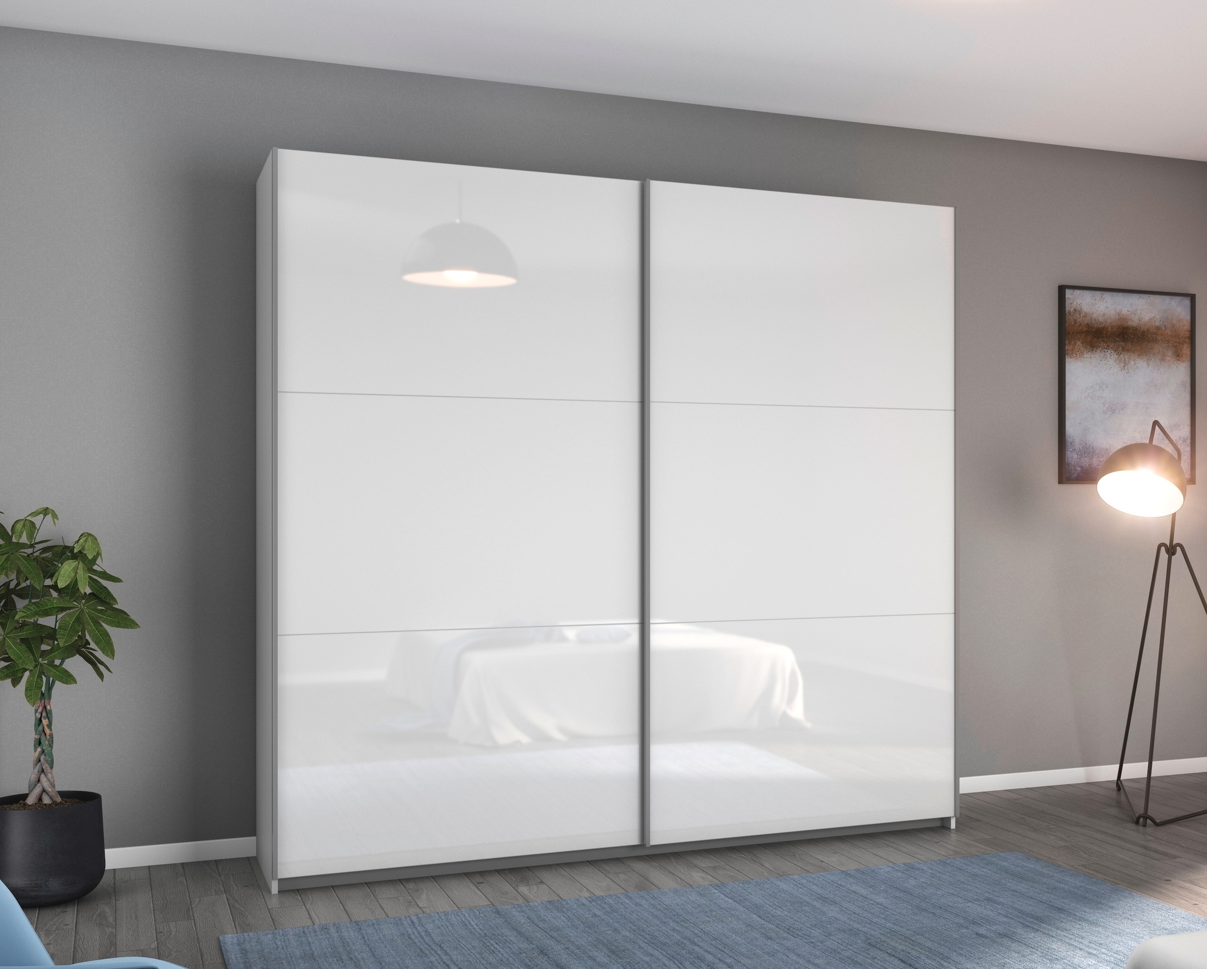 rauch Schwebetürenschrank "AURELIO Kleiderschrank Garderobe" 3 Ausstattungen BASIC/CLASSIC/PREMIUM (inkl. SOFT-CLOSE-FUNKTION), 3 verschiedene Ausstattungsvarianten Griffe aus Metall MADE IN GERMANY
