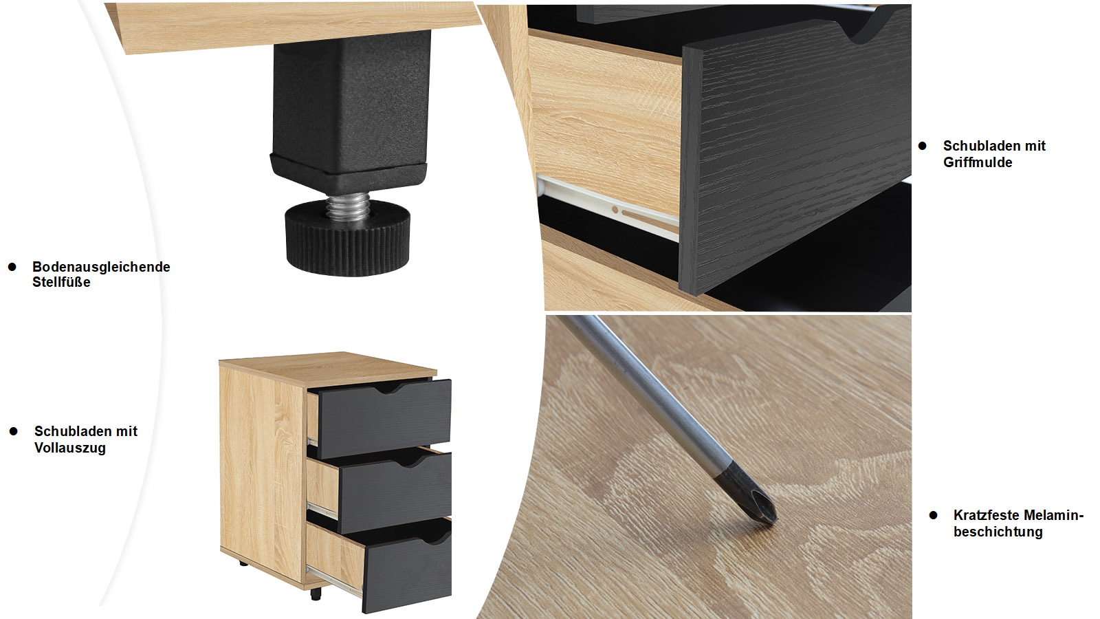 INOSIGN Container »Bürocontainer, Schreibtischcontainer, Brody«, mit 3 Schubladen, bodenausgleichende Füße, Breite 40 cm