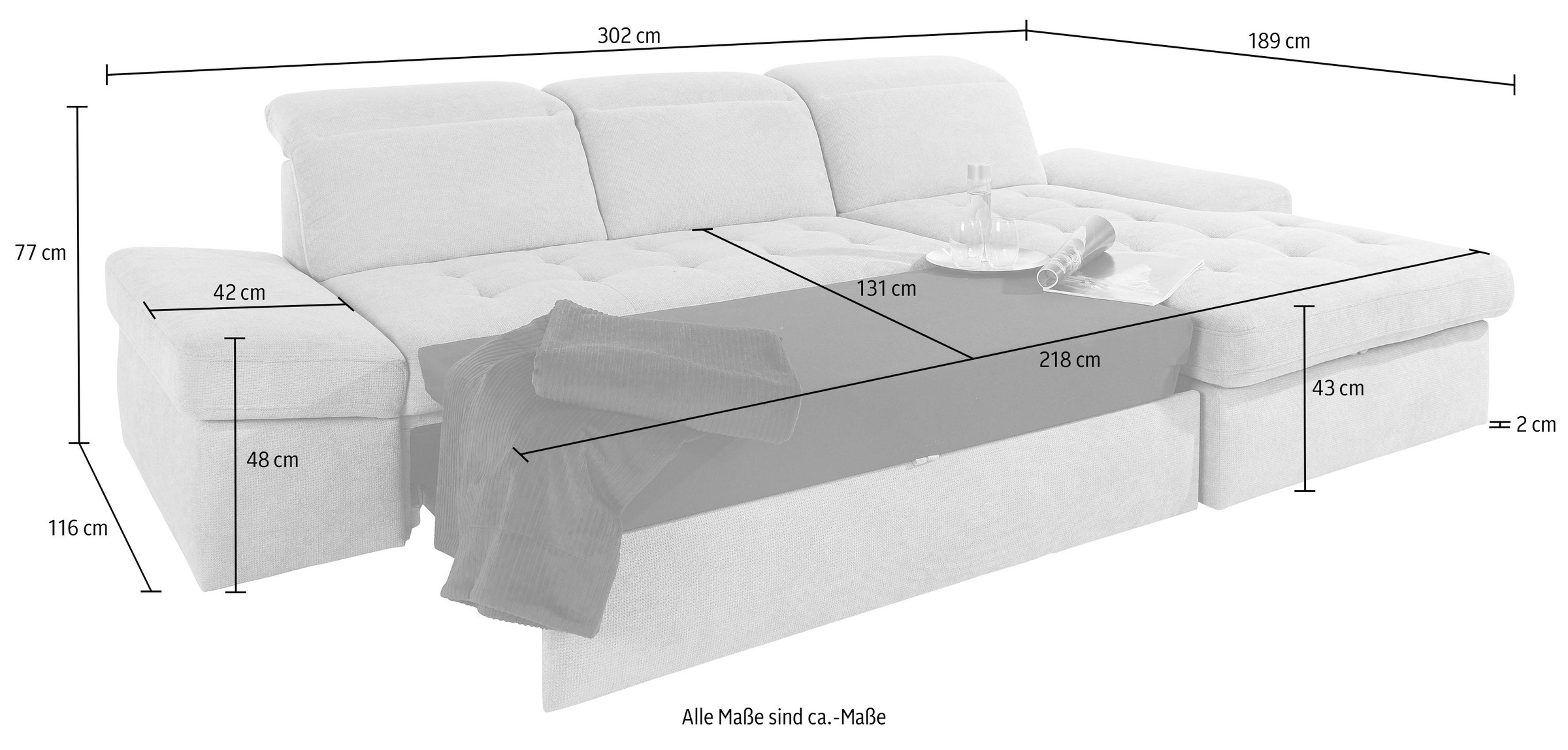 sit&more Ecksofa »Stardust L-Form«, wahlweise mit Bettfunktion und Bettkasten