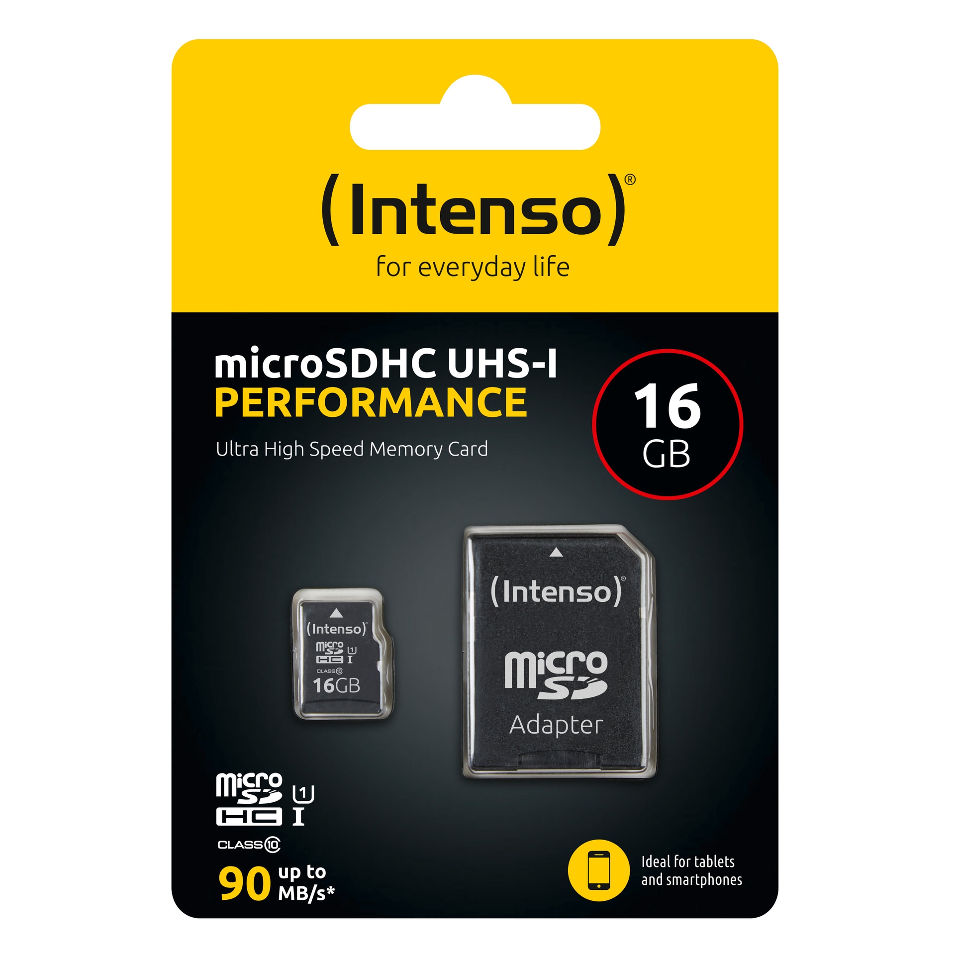 Intenso Speicherkarte »16 GB microSDHC UHS-I Performance«, (UHS-I Class 10 90 MB/s Lesegeschwindigkeit)
