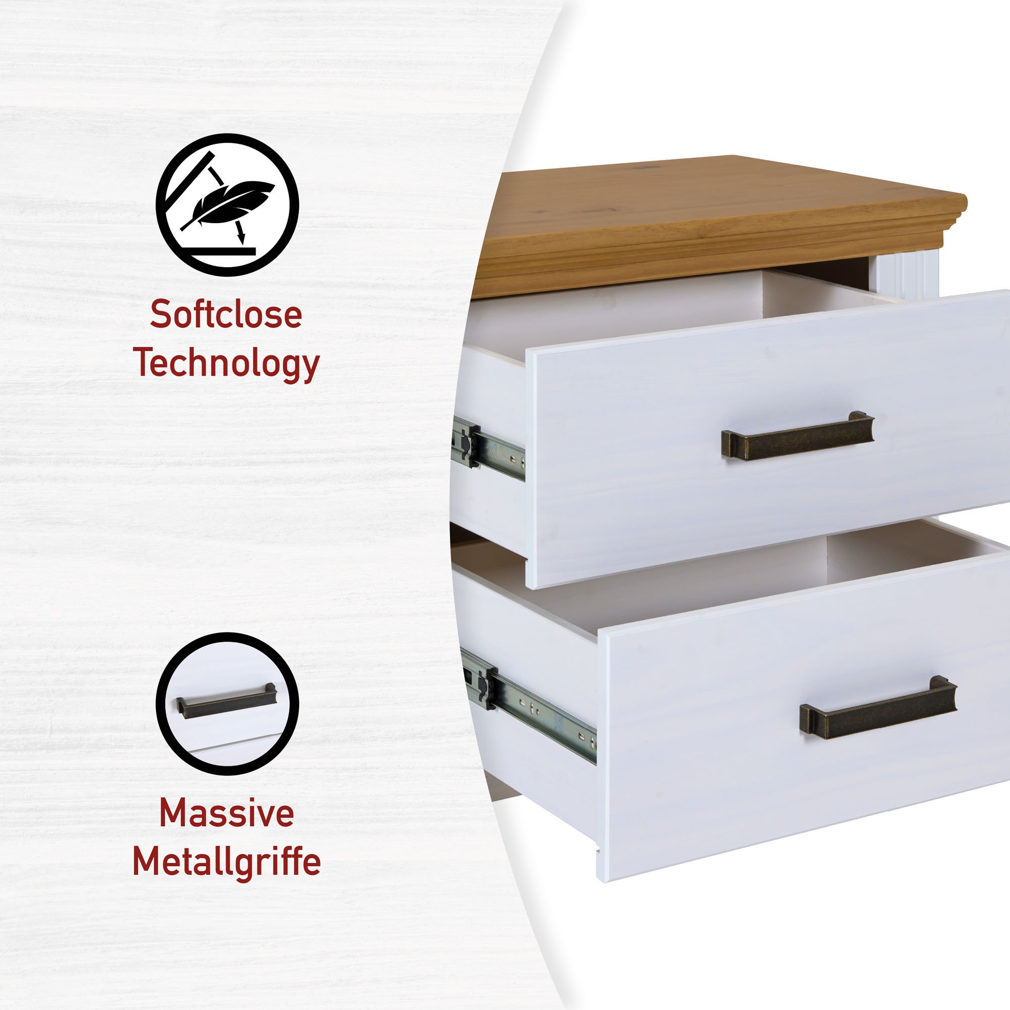 Inter Link Nachtkommode »Nachtkommode Maluno« 1 Stk. tlg. Kiefer Massiv, Soft-Close, Stauraum, BxTxH: ca. 68 x 41 x 53,2 cm