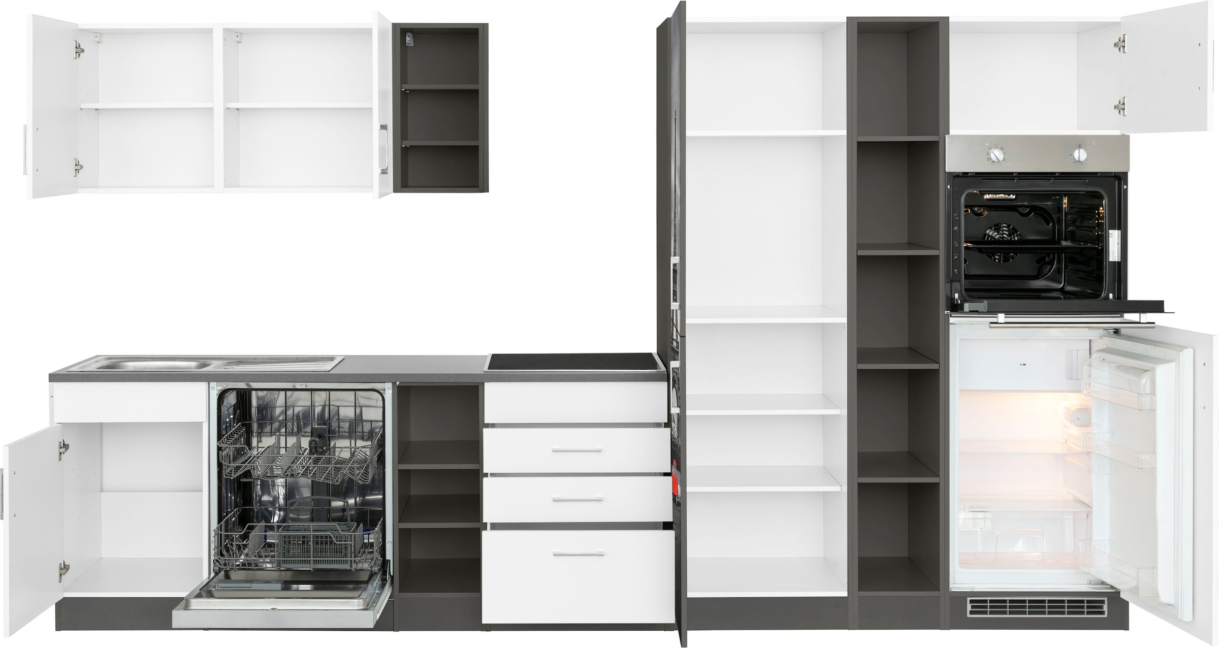 KOCHSTATION Küchenzeile »KS-Paris – Küchen mit einzigartigen Fotomotiven auf den Fronten« Breite 350 cm, wahlweise mit E-Geräten und Induktion