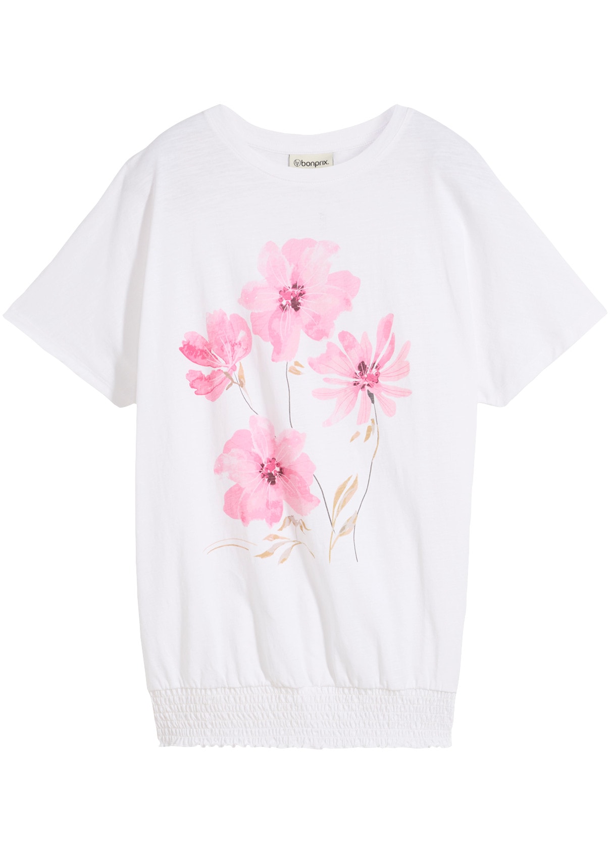 bonprix T-Shirt aus reiner Baumwolle, Ballonform, mit floralem Print, kurzärmelig