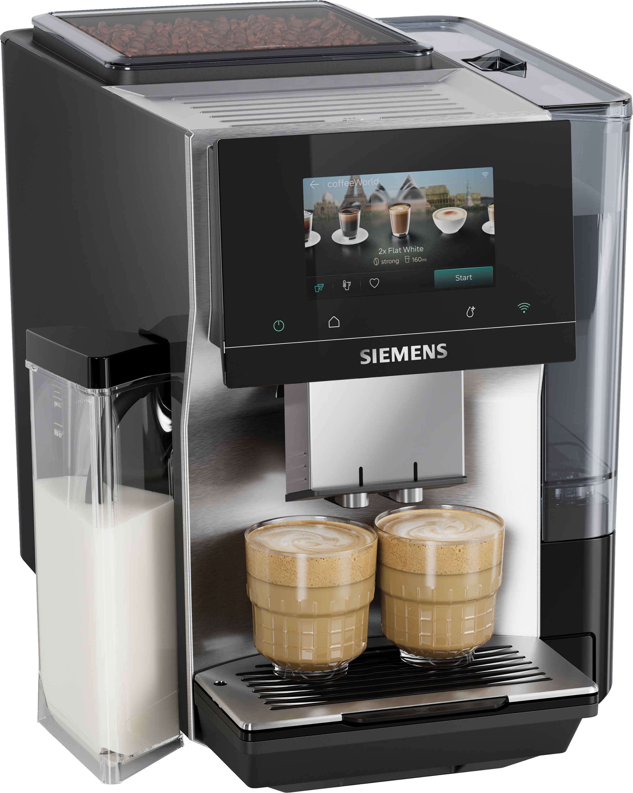 "SIEMENS Kaffeevollautomat ""TQ727D03"", schwarz (edelstahl), B:35,2cm H:38cm T:46,7cm, Kaffeevollautomaten, farbiges Full-Touch-Display