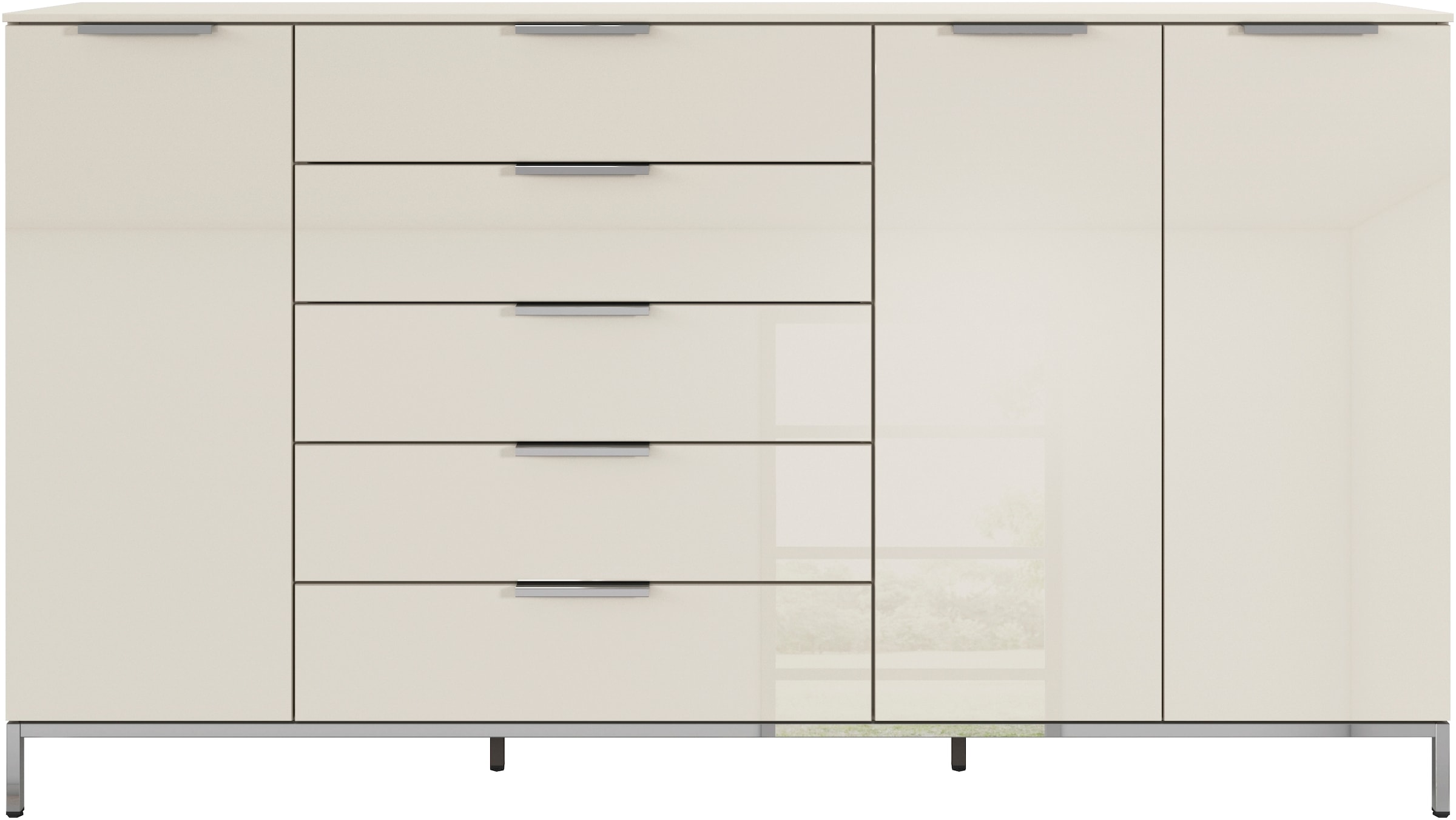 rauch Kombikommode »Kommode Türkommode Sideboard Kombikommode FLIPP mit Glasfront«, (Breite 200 cm mit 4 Einlegeböden), 3-türig mit 5 Schubladen und Soft-Close-Funktion sowie Glasfront