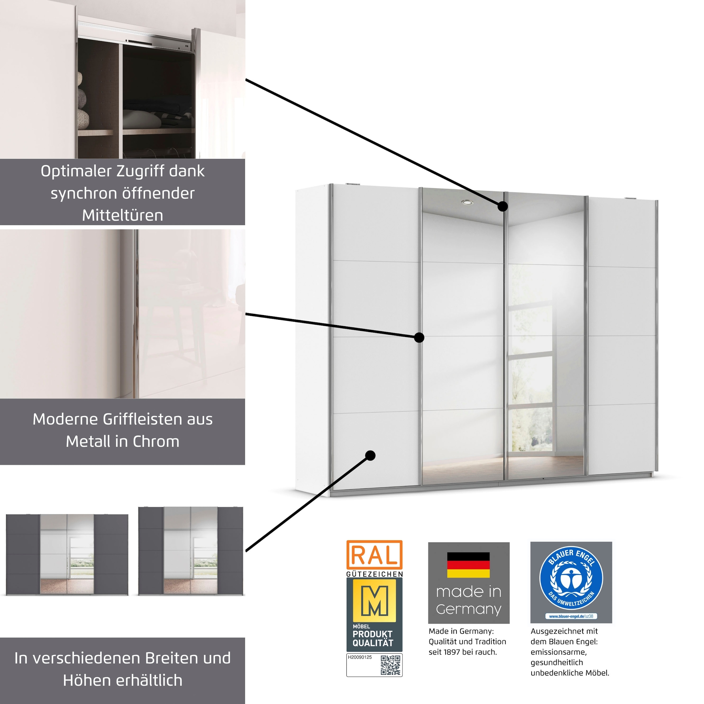 rauch Schwebetürenschrank »Kleiderschrank Schrank Garderobe Wäscheschrank Ankleide SYNCRONO« Breiten 271/316/361 cm Höhen 211/230 cm,  mit Synchronöffnung