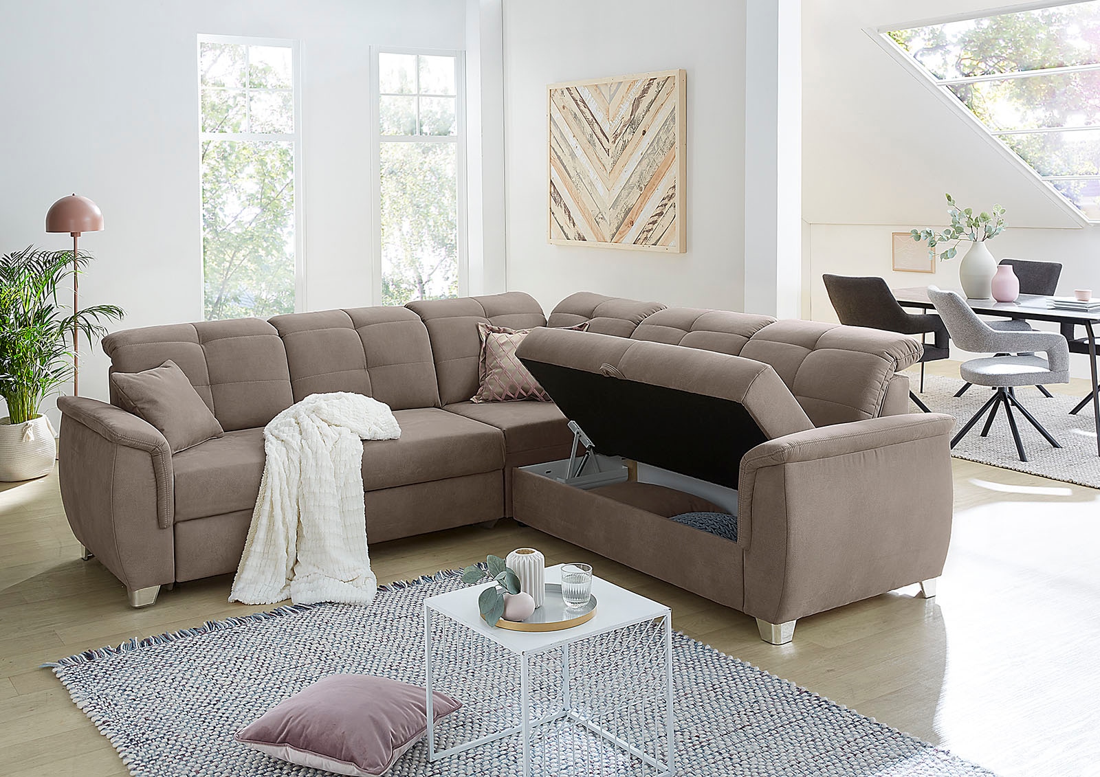 Jockenhöfer Gruppe Ecksofa Udine, verstellbare Kopfteile, Gästebett- und Relaxfunktion