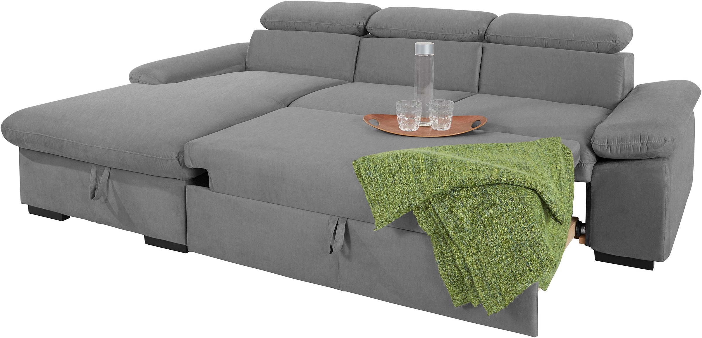 COTTA Ecksofa »Lola L-Form mit Kopfteilfunktion & Hocker«, (Set, mit Hocker), wahlweise mit Bettfunktion, Bettkasten & Armteilverstellung