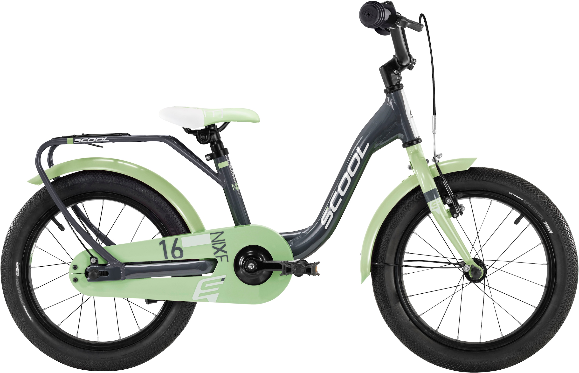 S’COOL Kinderfahrrad "SCOOL niXe 16-1S - Dark Grey/Pastel Green" 1 Gang ohne Schaltung Stützräder montierbar