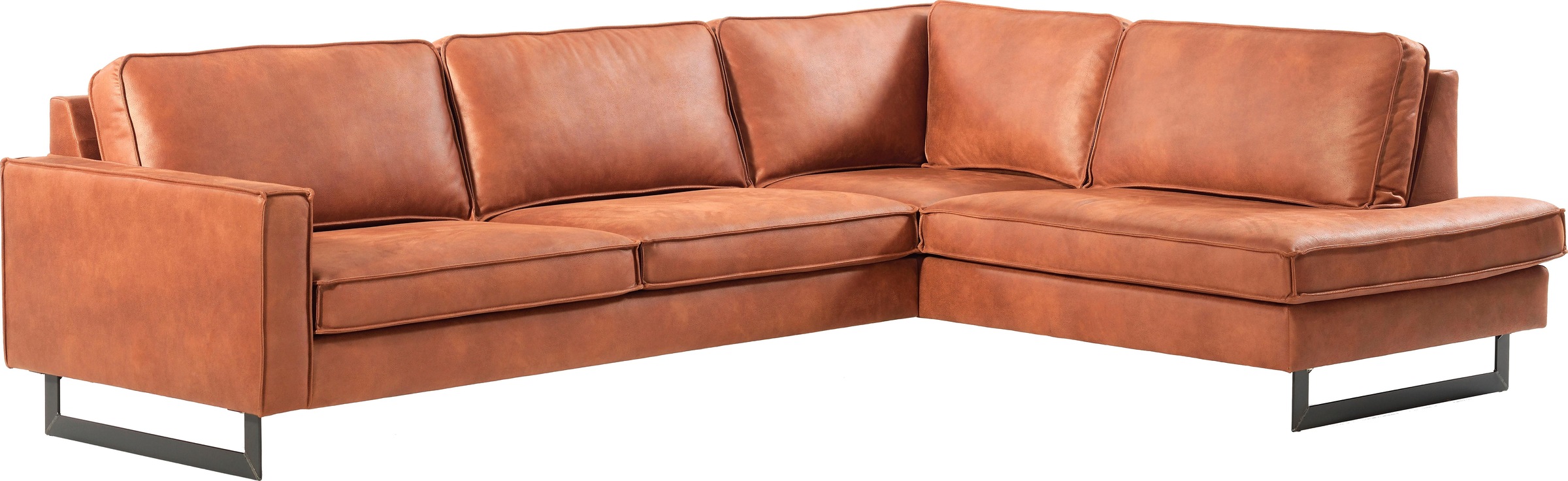 PLACES OF STYLE Ecksofa »Pinto, 290 cm, Cord, Chenille, Lederoptik, Ottomane links / rechts« mit Keder, schwarze Metallfüße, Wellenunterfederung
