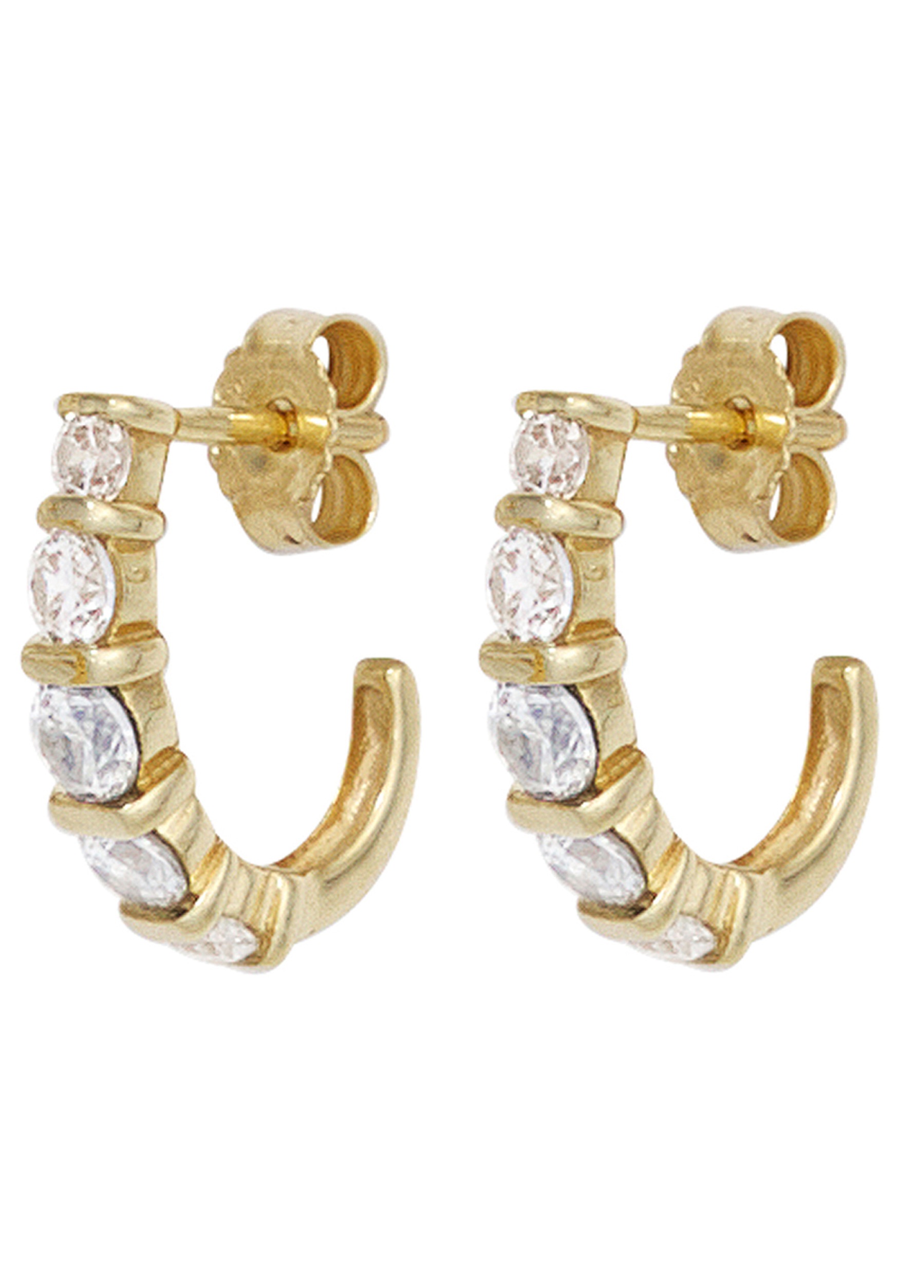 Paar Creolen JOBO "Ohrringe Halbcreolen", gelbgold 333, Ohrringe, Damen, Gelbgold 333, 333 Gold mit 10 Zirkonia 2