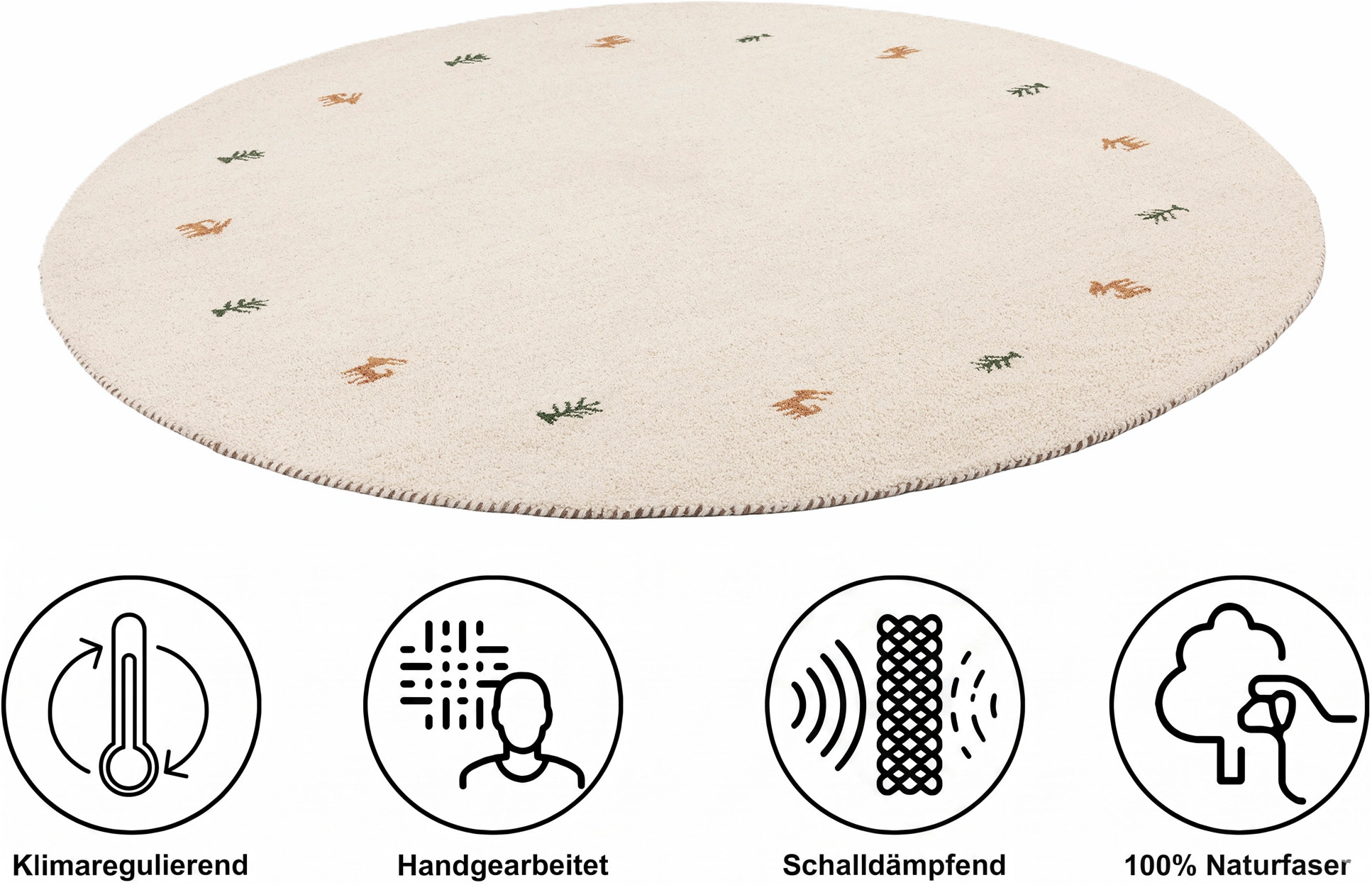 THEKO Wollteppich »Gabbeh Motiv, Handgefertigt, Teppich, Tiermotiv, reine Wolle« rund 14 mm Höhe reine Wolle, Wohnzimmer, Schlafzimmer, Esszimmer