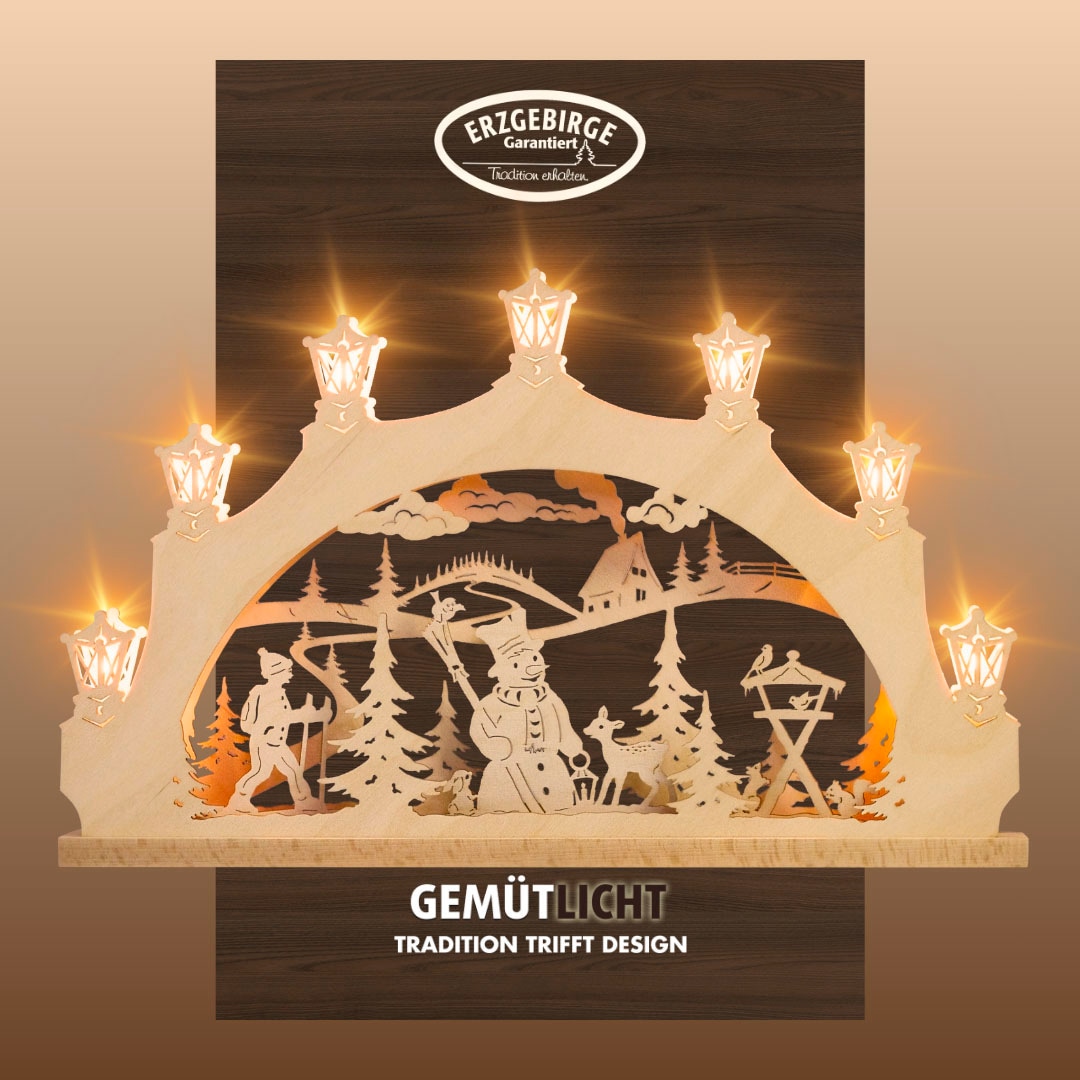 Weigla Schwibbogen "Schneemann im Wald, Lichterbogen aus Holz, NATUR, Made günstig online kaufen