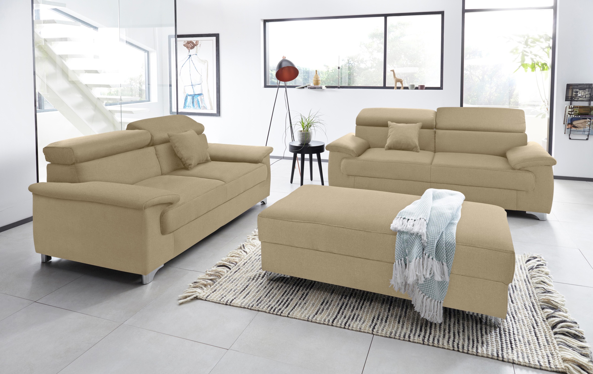 DOMO collection 2-Sitzer »Mira inklusive Kopfteilverstellung für mehr Wohlfühlkomfort«, elegant und modern, komfortabel, frei im Raum stellbar