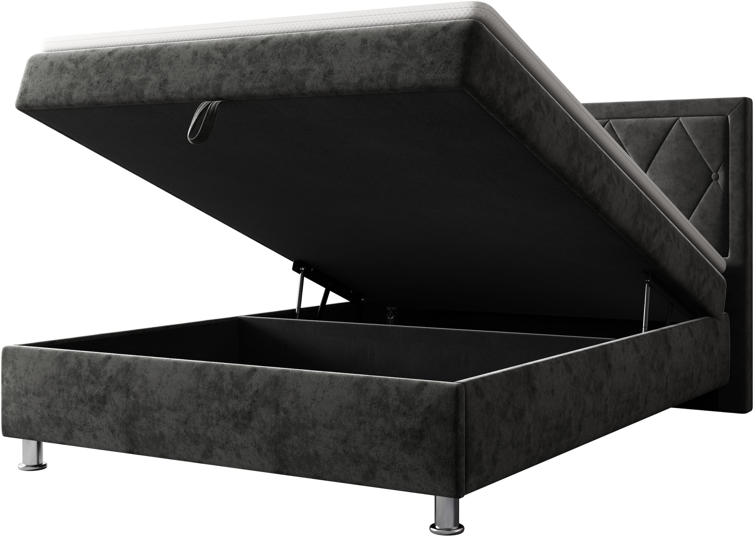 OTTO home Boxbett »EMILLIAN, Polsterbett mit Bettkasten und Taschenfederkernmatratze H3« mit Kaltschaumtopper, Chenille-Bezug, Liegefläche 140x200 cm