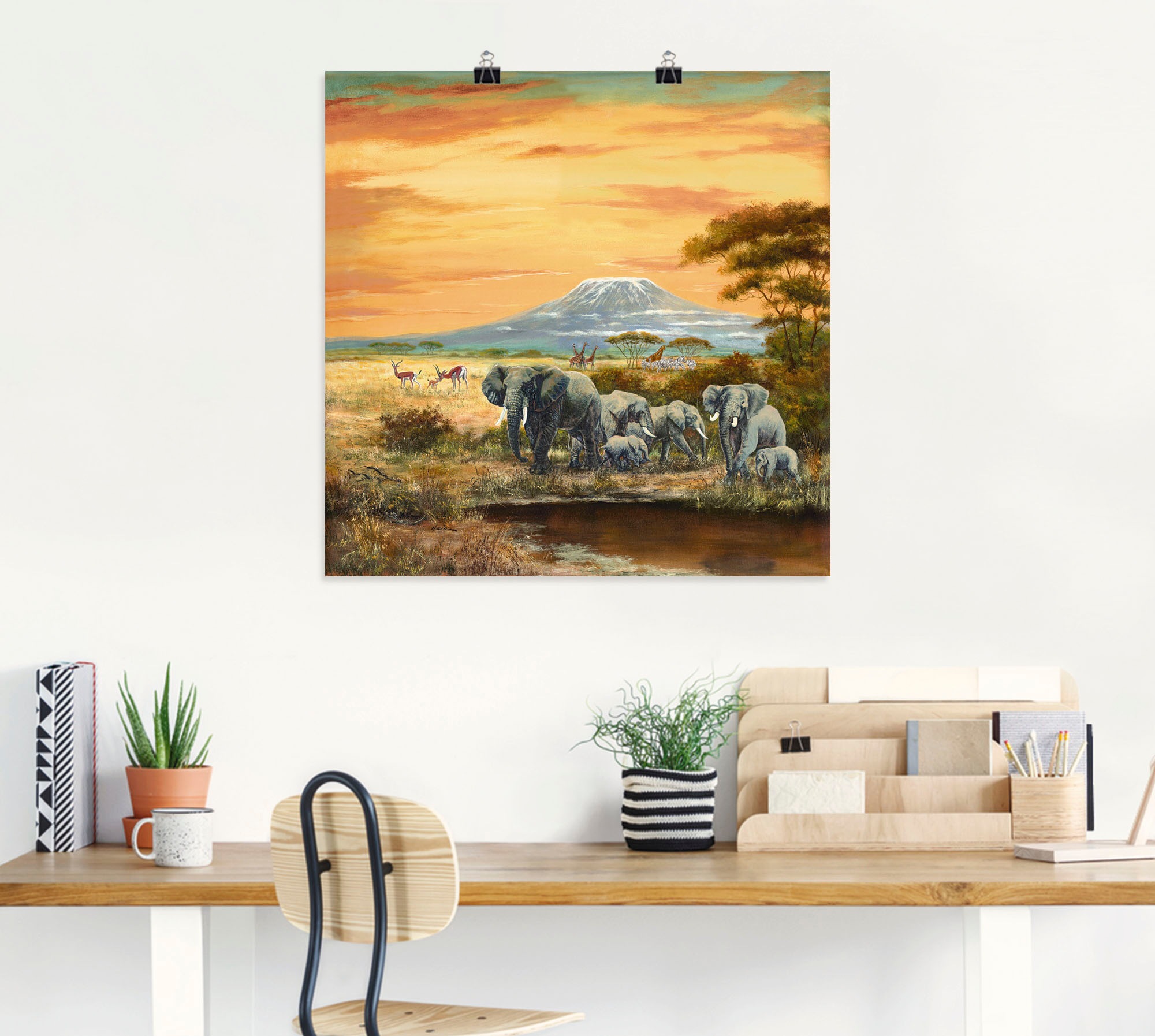 Artland Wandbild "Afrikalandschaft mit Elefanten", Wildtiere, (1 St.), als günstig online kaufen