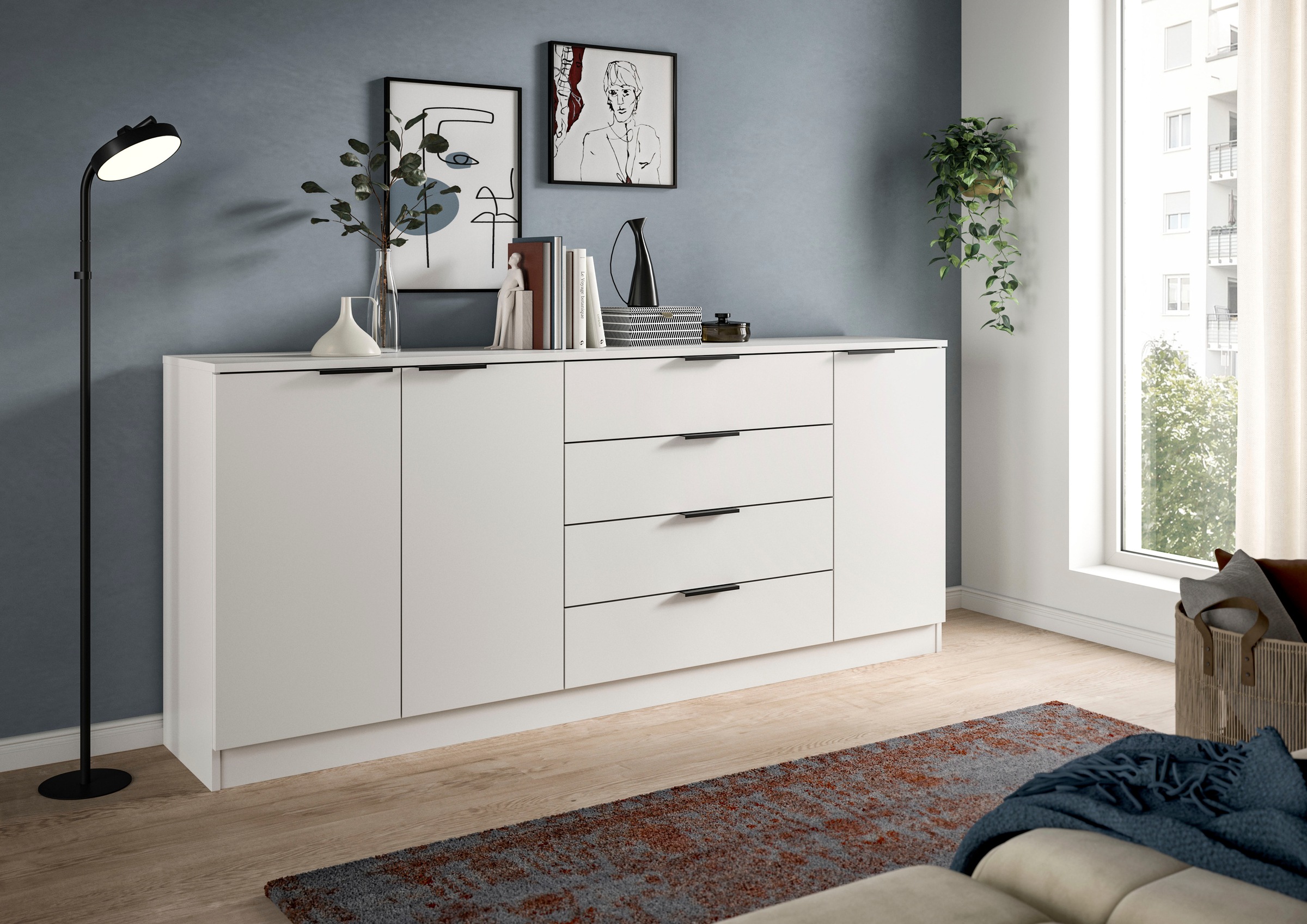 Home affaire Sideboard "SKARDE, Breite 185 cm, 4 Schubkästen, 3 Türen, viel günstig online kaufen