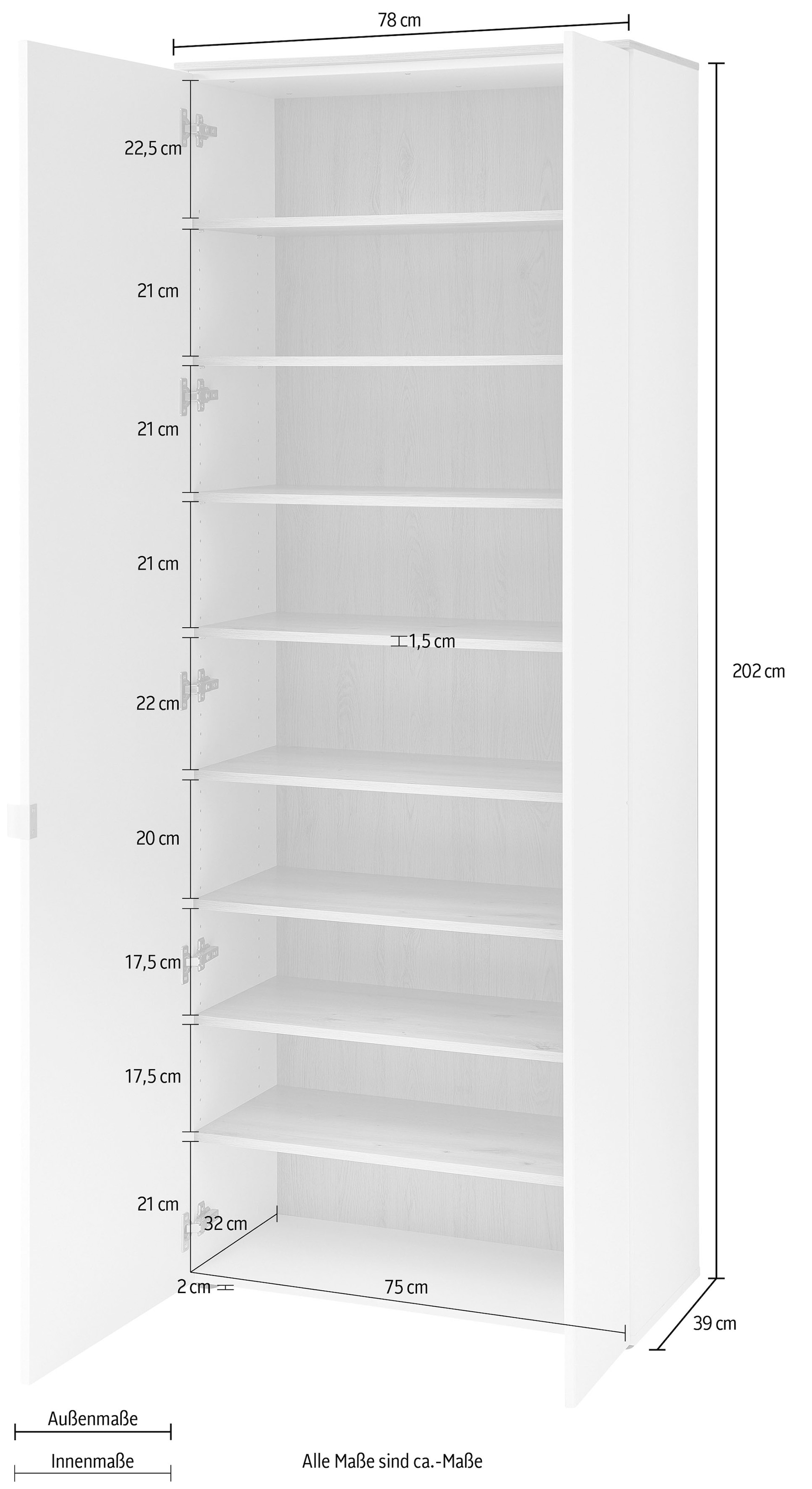 Innostyle Schuhschrank »Bari Schuhschrank, BxHxT 78x202x38 cm«, (1 St.), 2 türig, 9 Fächer, Softclose, ABS Kantenschutz