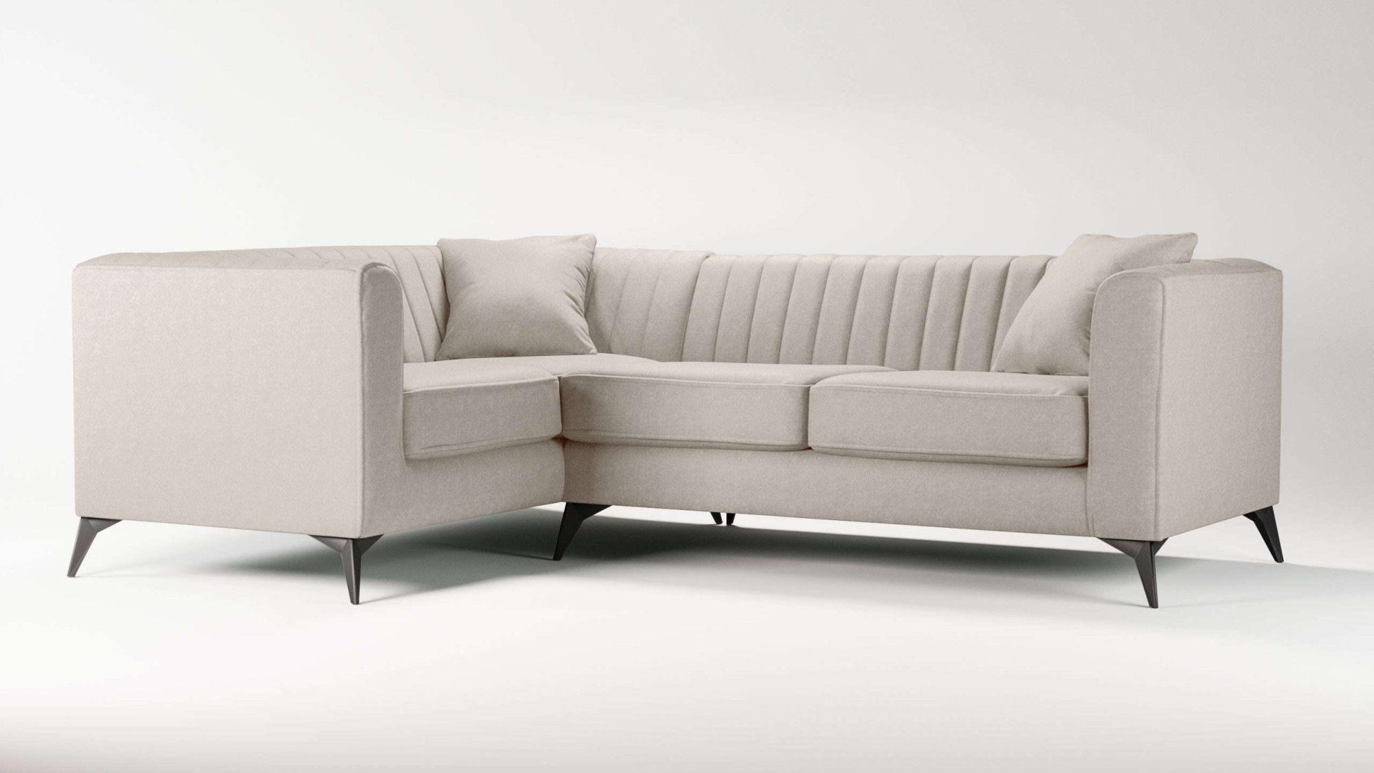 Places of Style Ecksofa »MATTHEW L-Form ideal für kleine Räume, Maße B/T/H: 240/167/74 cm«, elegantes Designsofa, Steppung im Rücken, incl. Zierkissen