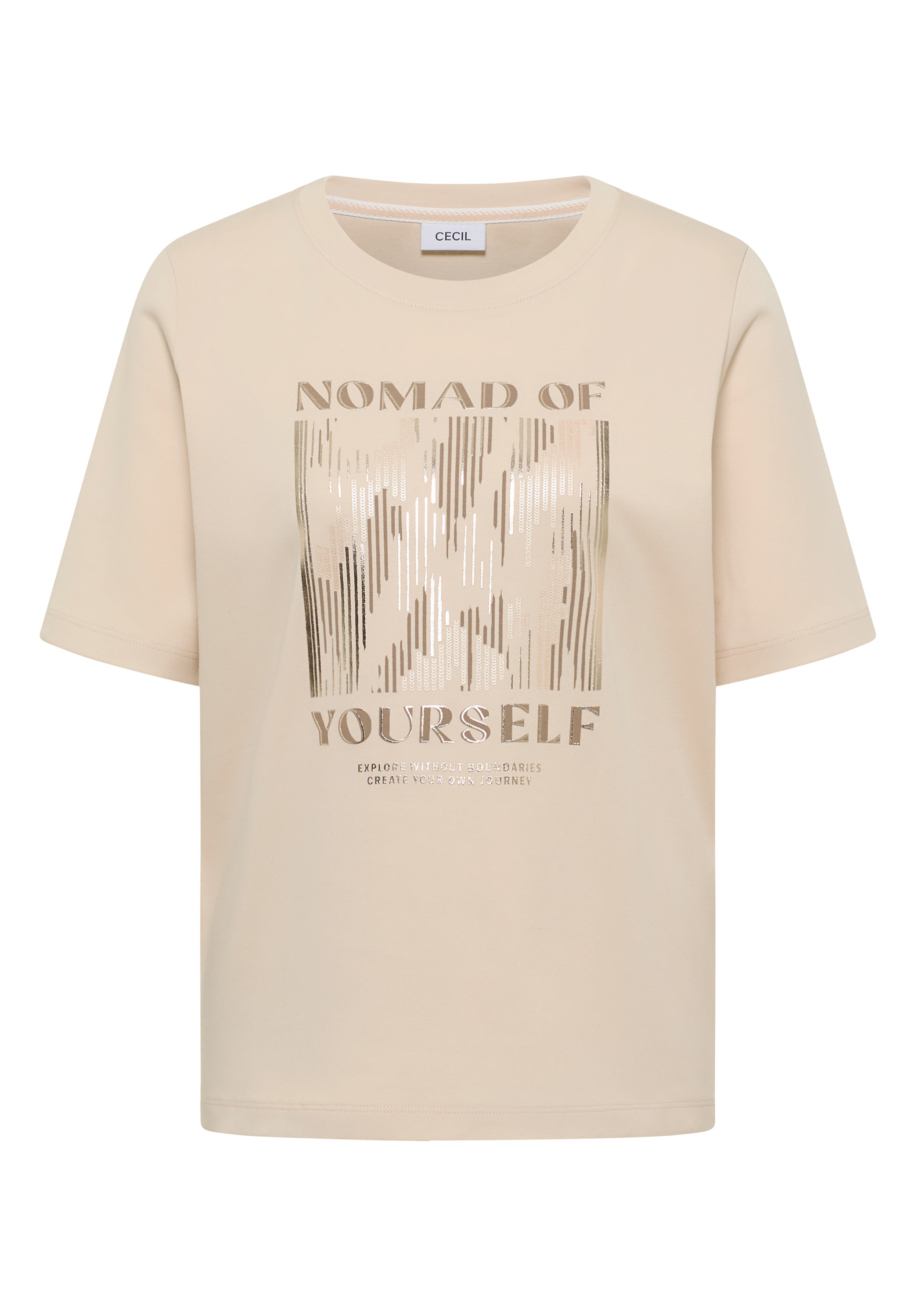 Print-Shirt CECIL, Damen, Gr. S (38), pearl beige, Web, 100% Baumwolle, bedruckt, comfort fit normal, Rundhals, abgesteppt, Shirts, mit Wording und Print 3
