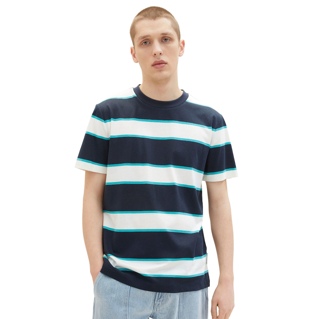 TOM TAILOR Denim T-Shirt mit farblich abgesetztem Rundhalsausschnitt TOM TAILOR Denim T-Shirt mit farblich abgesetztem Rundhalsausschnitt