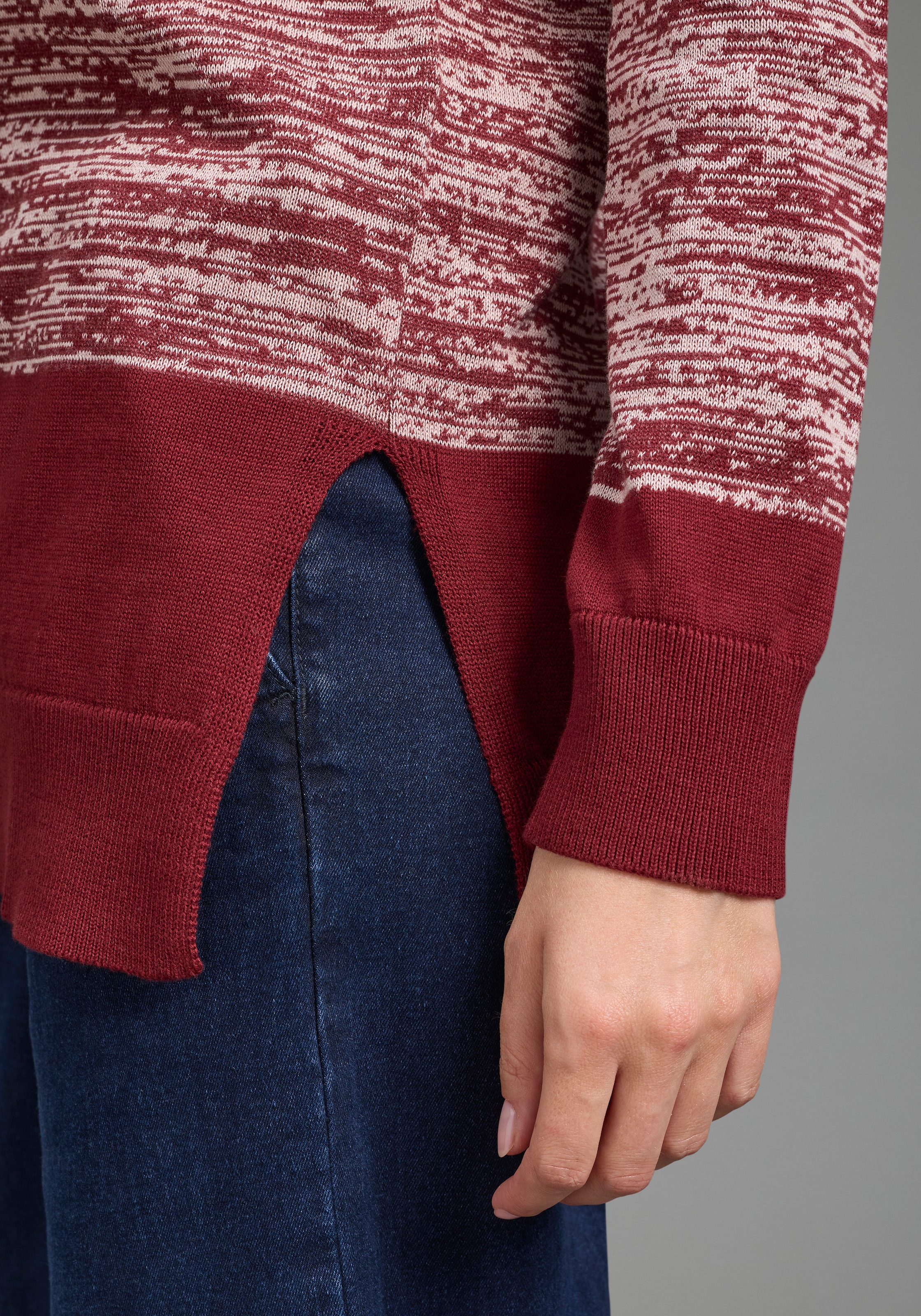 Laura Scott Strickpullover »mit breiten, melierten Streifen« aus Feinstrick, figurumspielende Passform