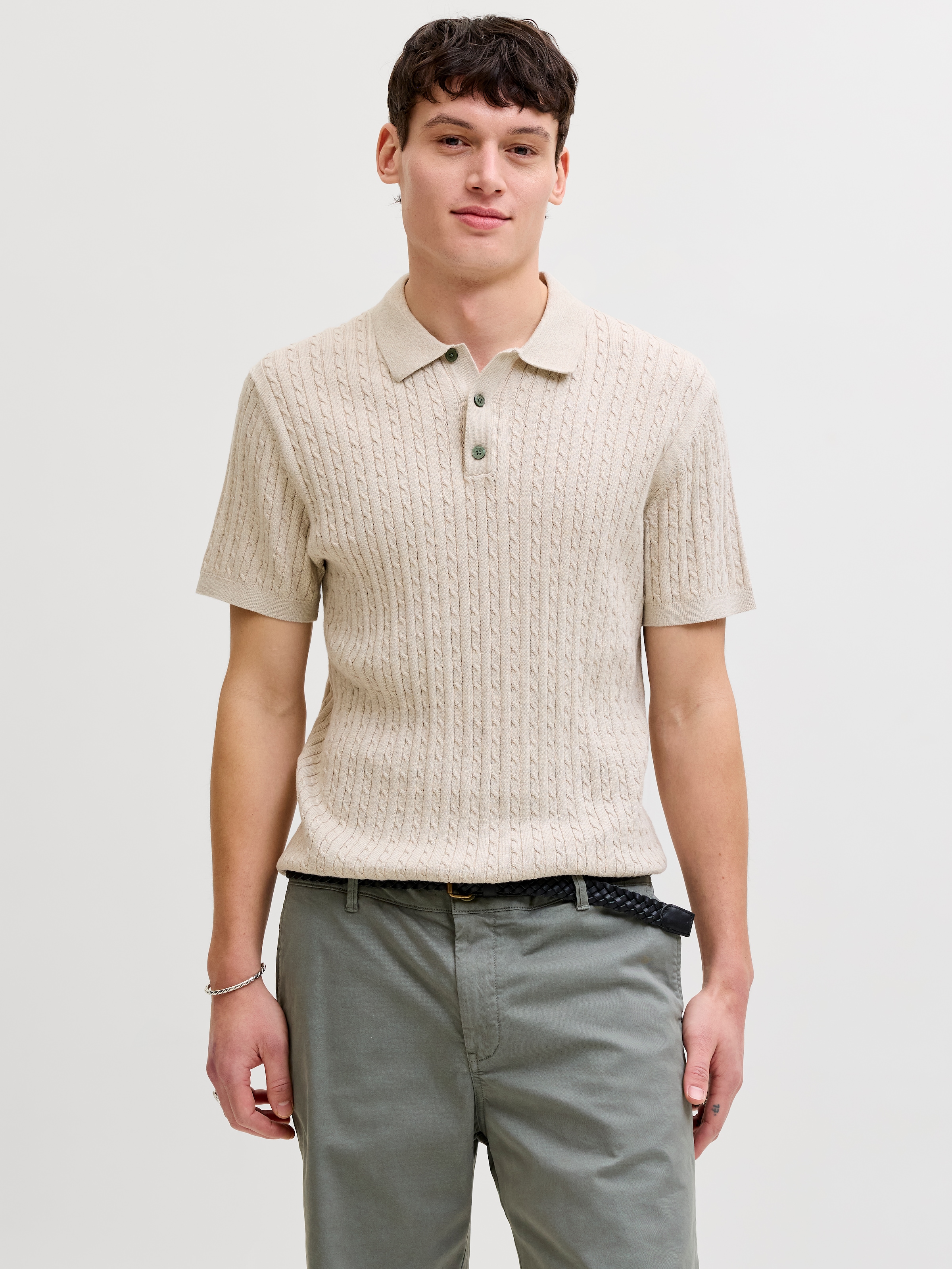 Jack & Jones Polokragenpullover "JJEEMIL KNIT CABLE POLO SS LN" mit Polokra günstig online kaufen