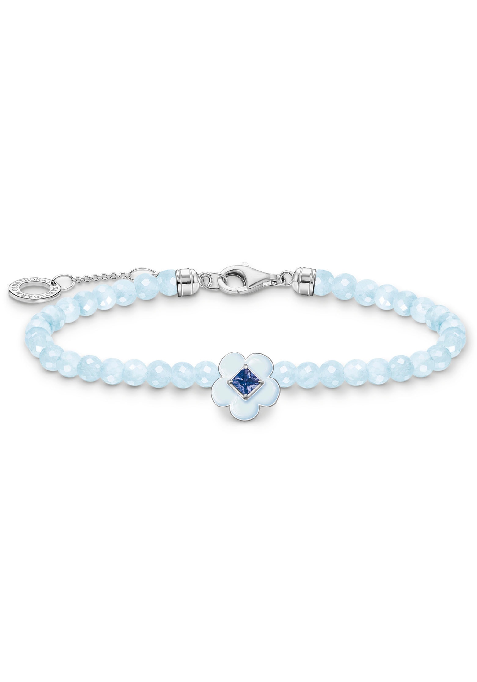 THOMAS SABO Armband »Blume mit blauen Perlen, A2094-496-1-L19V«, mit Glas-Keramik Stein, Jade