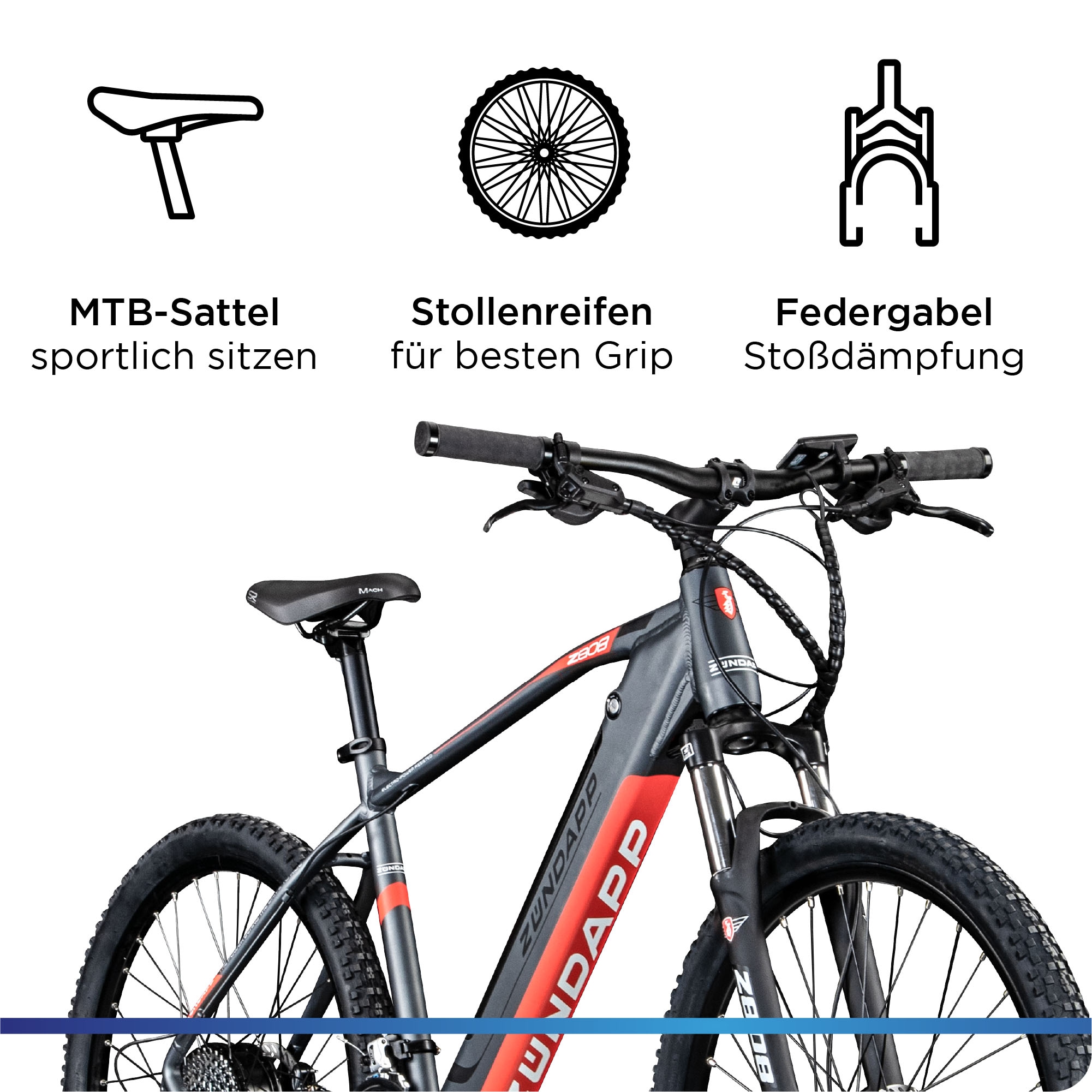 Zündapp E-Bike »Z808«, 24 Gang, Heckmotor 250 W, Pedelec, Elektrofahrrad für Damen u. Herren, MTB
