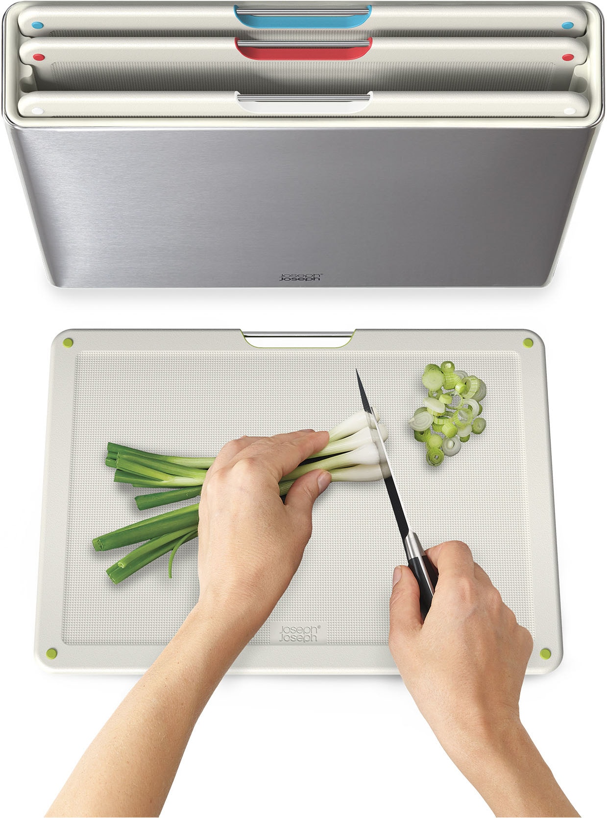 Joseph Joseph Schneidebrett »Folio™ Steel Set mit 4 Schneidebrettern mit Edelstahlgehäuse«